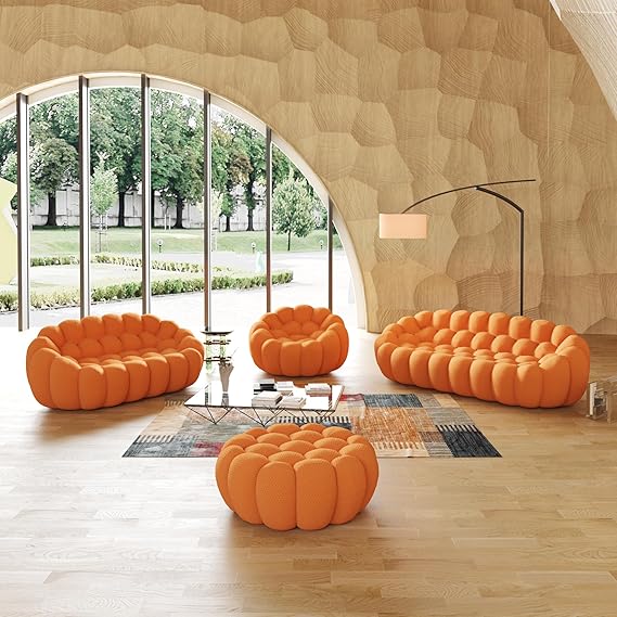 Nuvé® Mitsu Modular Bouclé Cloud Sofa - Orange - 1 + 2 + 3 Seater and Ottoman - Image 2