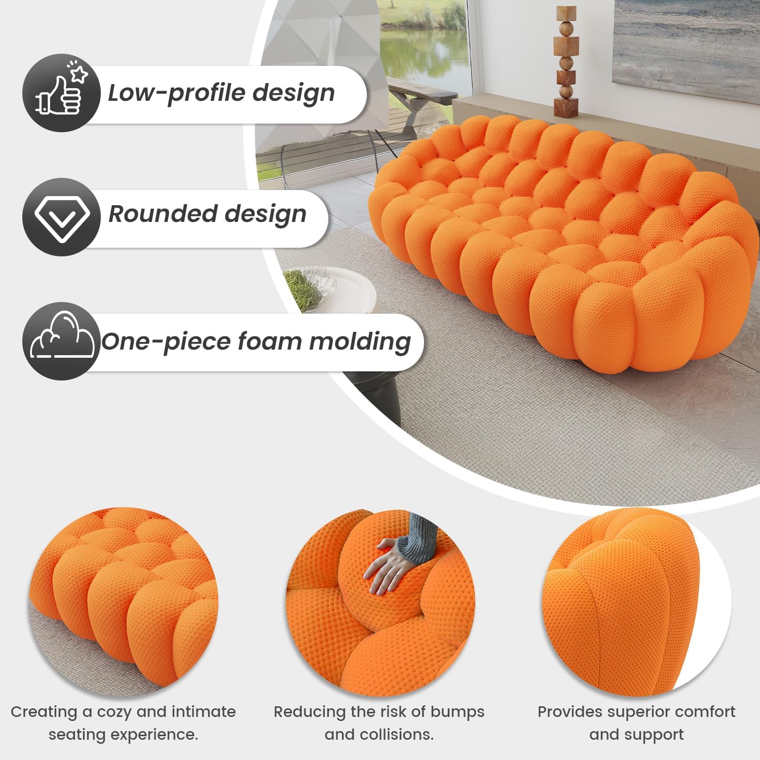 Nuvé® Mitsu Modular Bouclé Cloud Sofa - Orange - Ottoman - Image 6