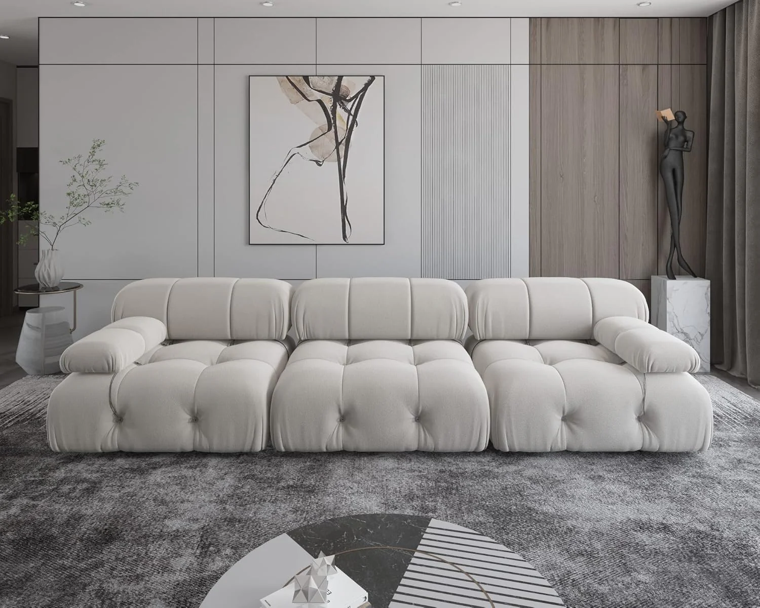 Nuvé® Takumi Velvet Modular Bouclé Cloud Sofa - Beige - 3 Seater Sofa - Image 4