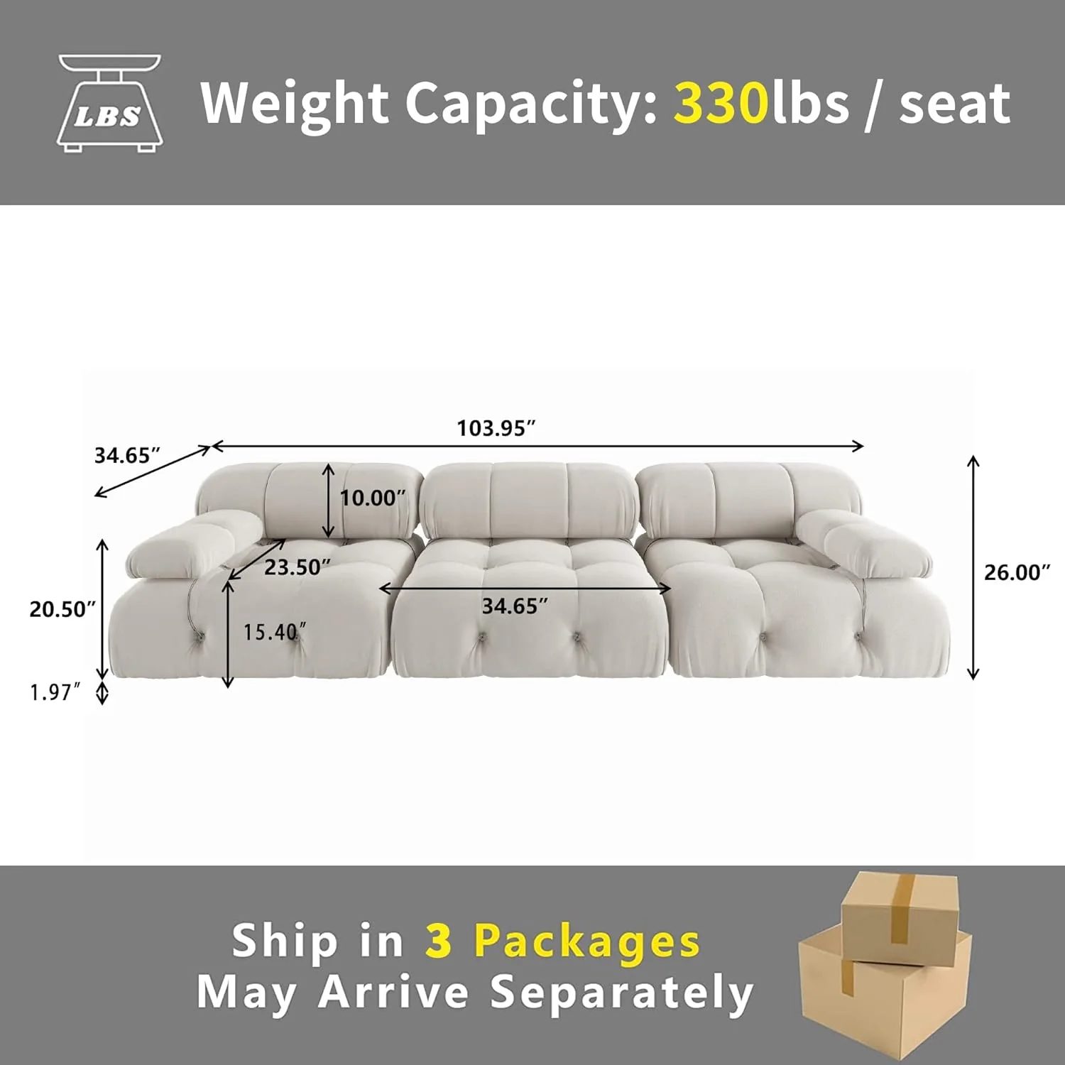 Nuvé® Takumi Velvet Modular Bouclé Cloud Sofa - Beige - 3 Seater Sofa - Image 7