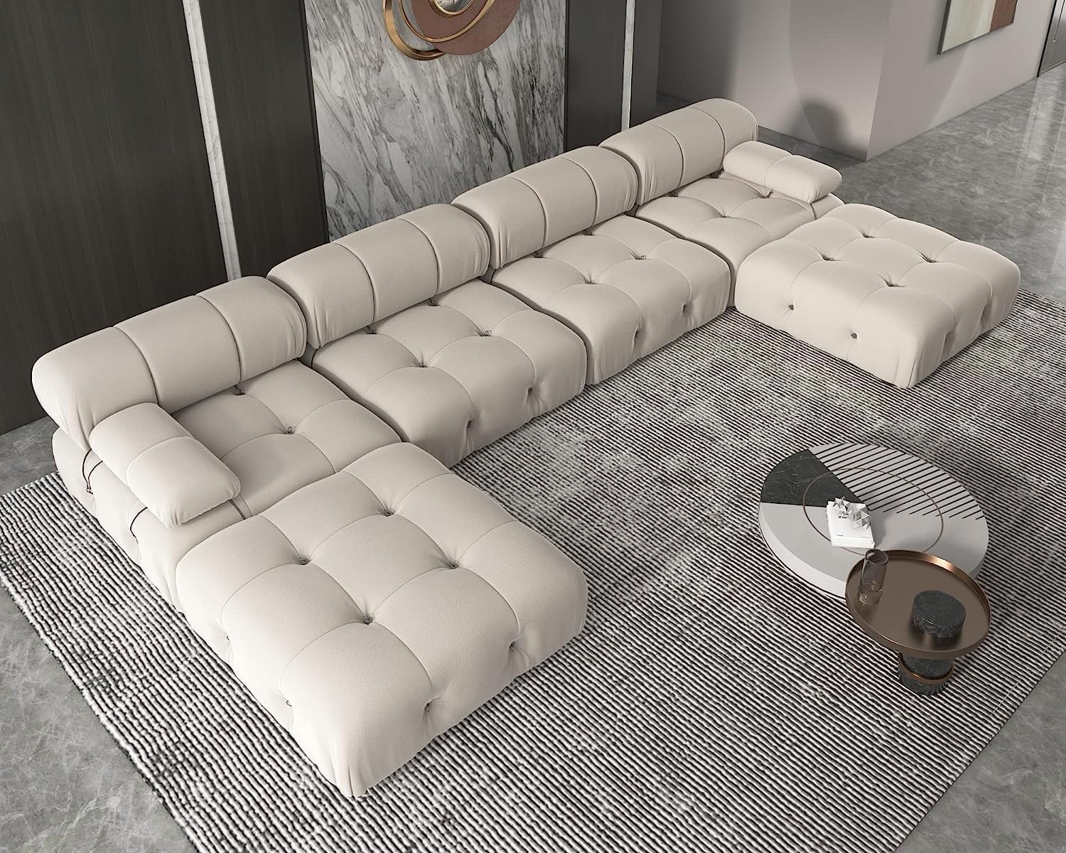 Nuvé® Takumi Velvet Modular Bouclé Cloud Sofa - Beige - 4-Seater Sofa with 2 Ottoman - Image 3