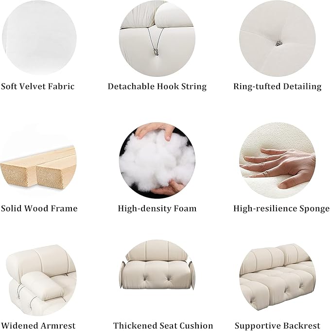 Nuvé® Takumi Velvet Modular Bouclé Cloud Sofa - Beige - 4-Seater Sofa with 2 Ottoman - Image 4