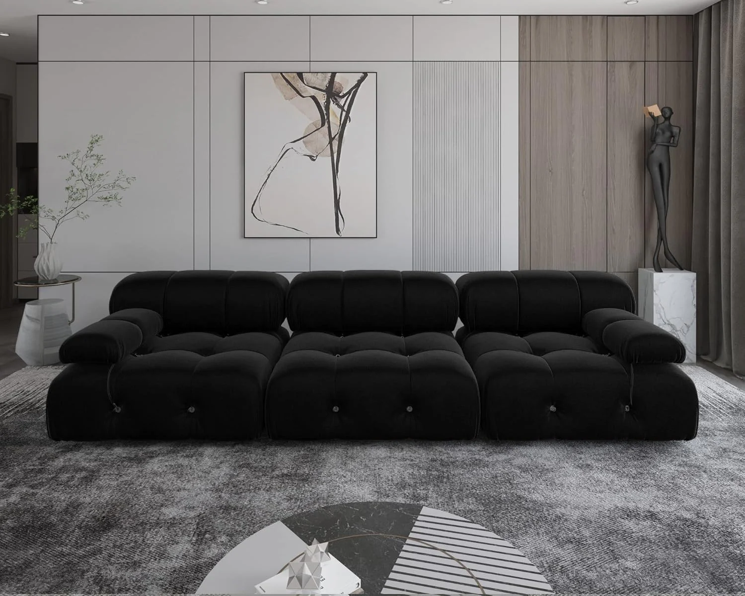 Nuvé® Takumi Velvet Modular Bouclé Cloud Sofa - Black - 3 Seater Sofa - Image 6