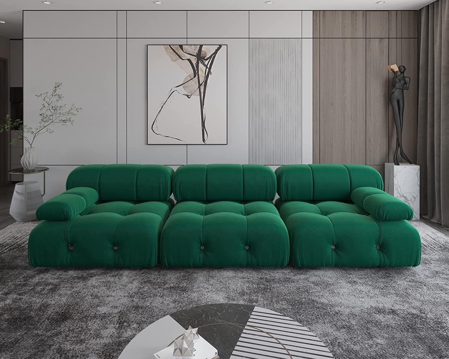 Nuvé® Takumi Velvet Modular Bouclé Cloud Sofa - Green - 3 Seater Sofa - Image 3