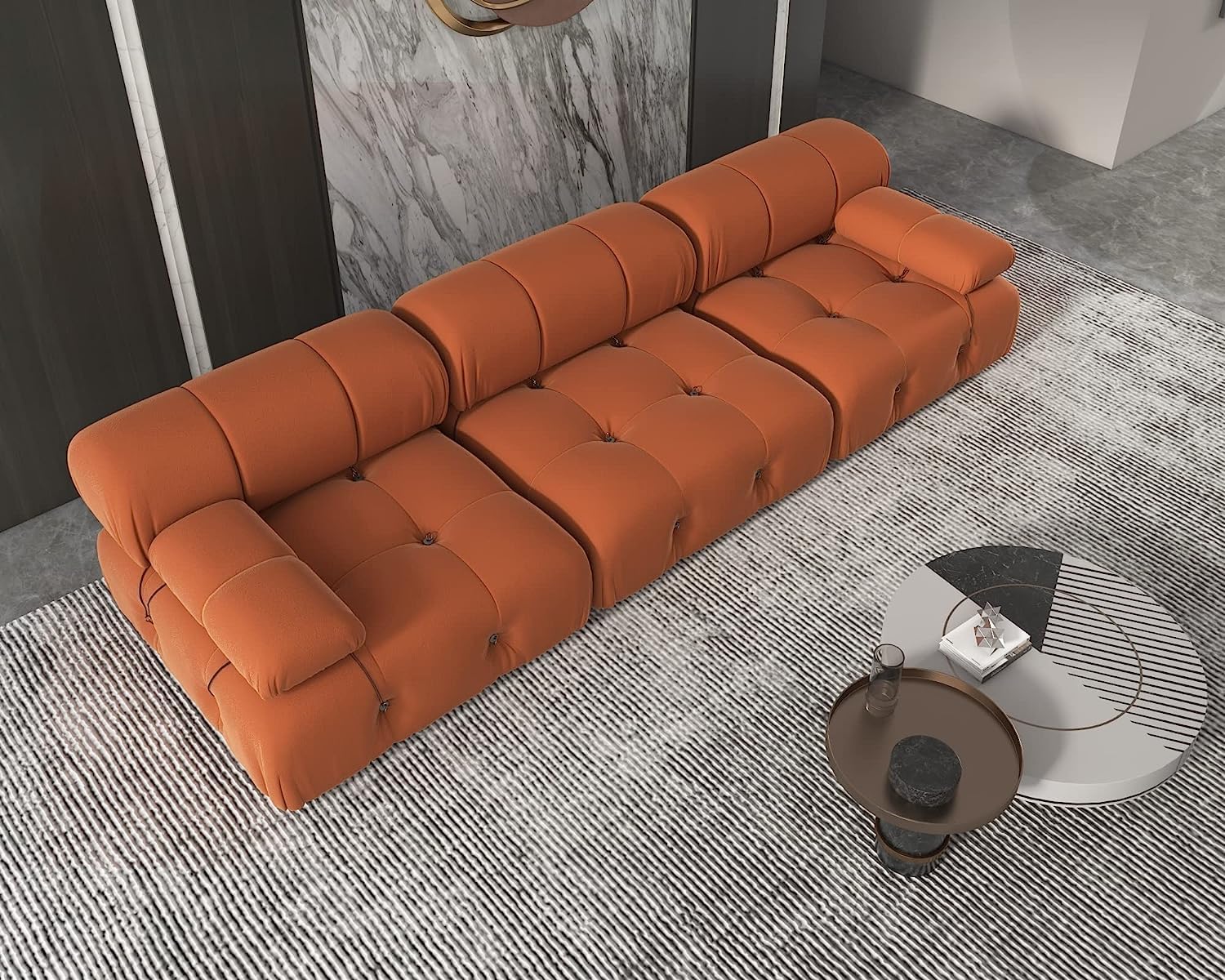Nuvé® Takumi Velvet Modular Bouclé Cloud Sofa - Orange - 3 Seater Sofa - Image 3