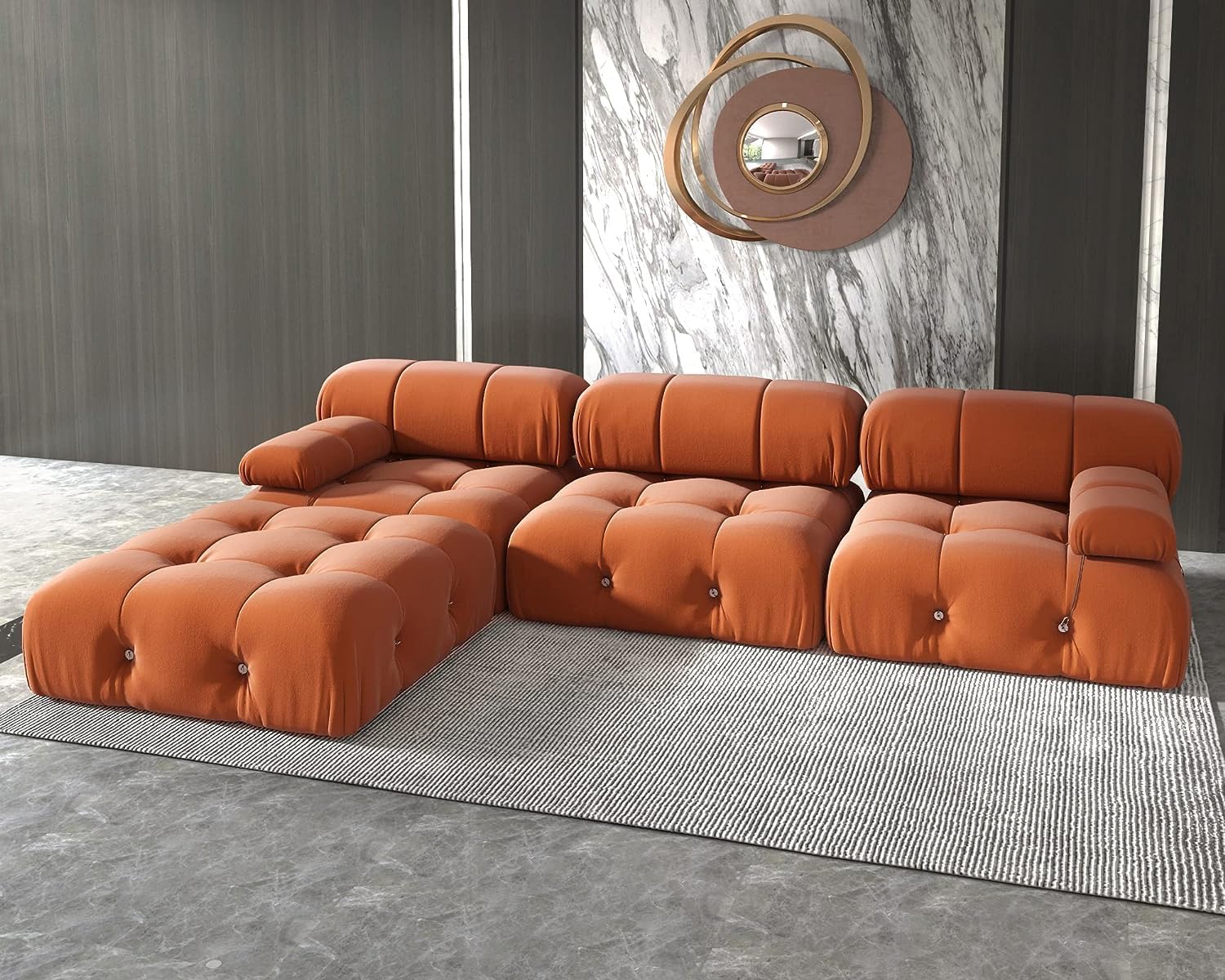 Nuvé® Takumi Velvet Modular Bouclé Cloud Sofa - Orange - 3-Seater Sofa with 1 Ottoman - Image 4