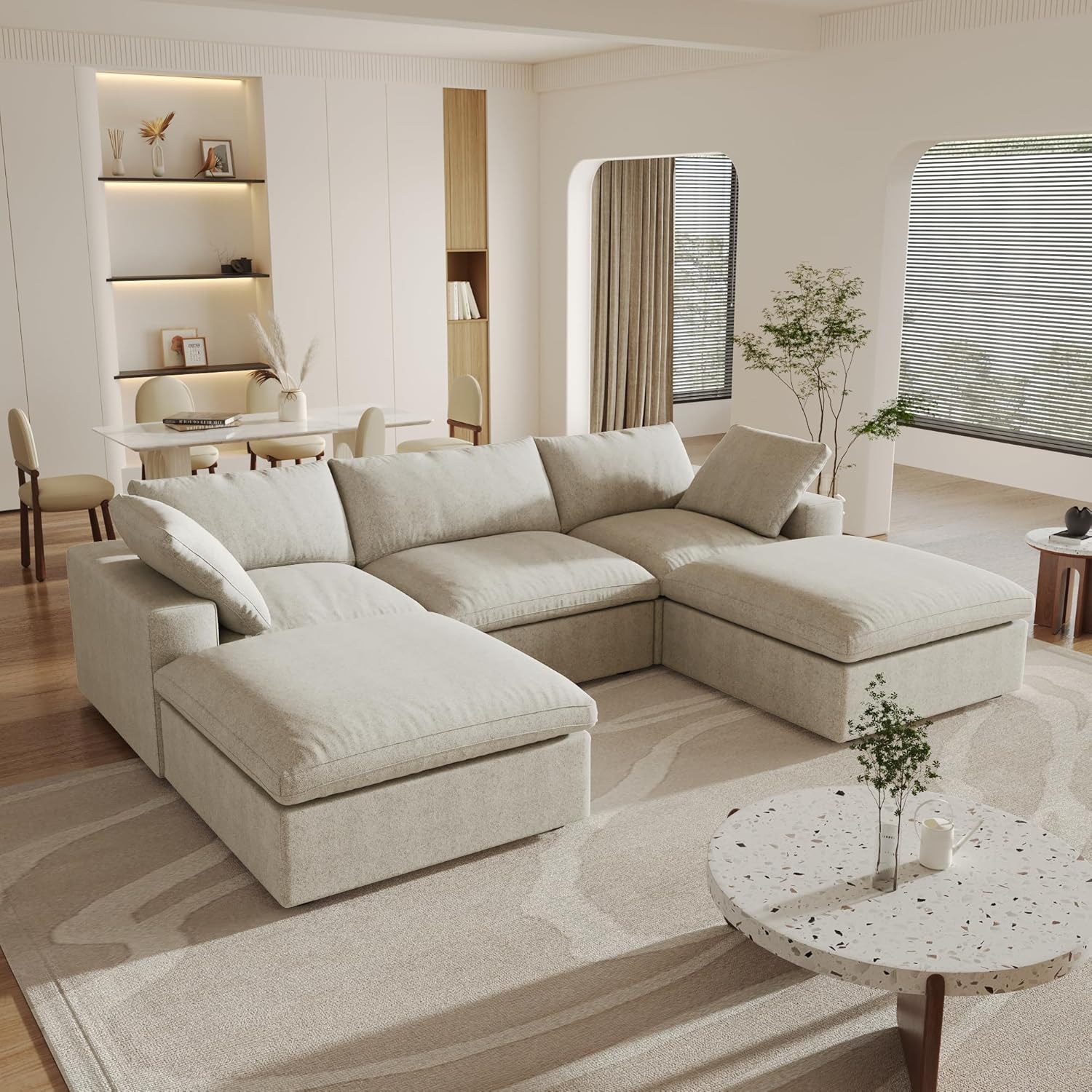 Nuvé® Solace Modular Bouclé Cloud Sofa - Khaki - 3-Seater Sectional Sofa with 2 Ottomans - Image 2