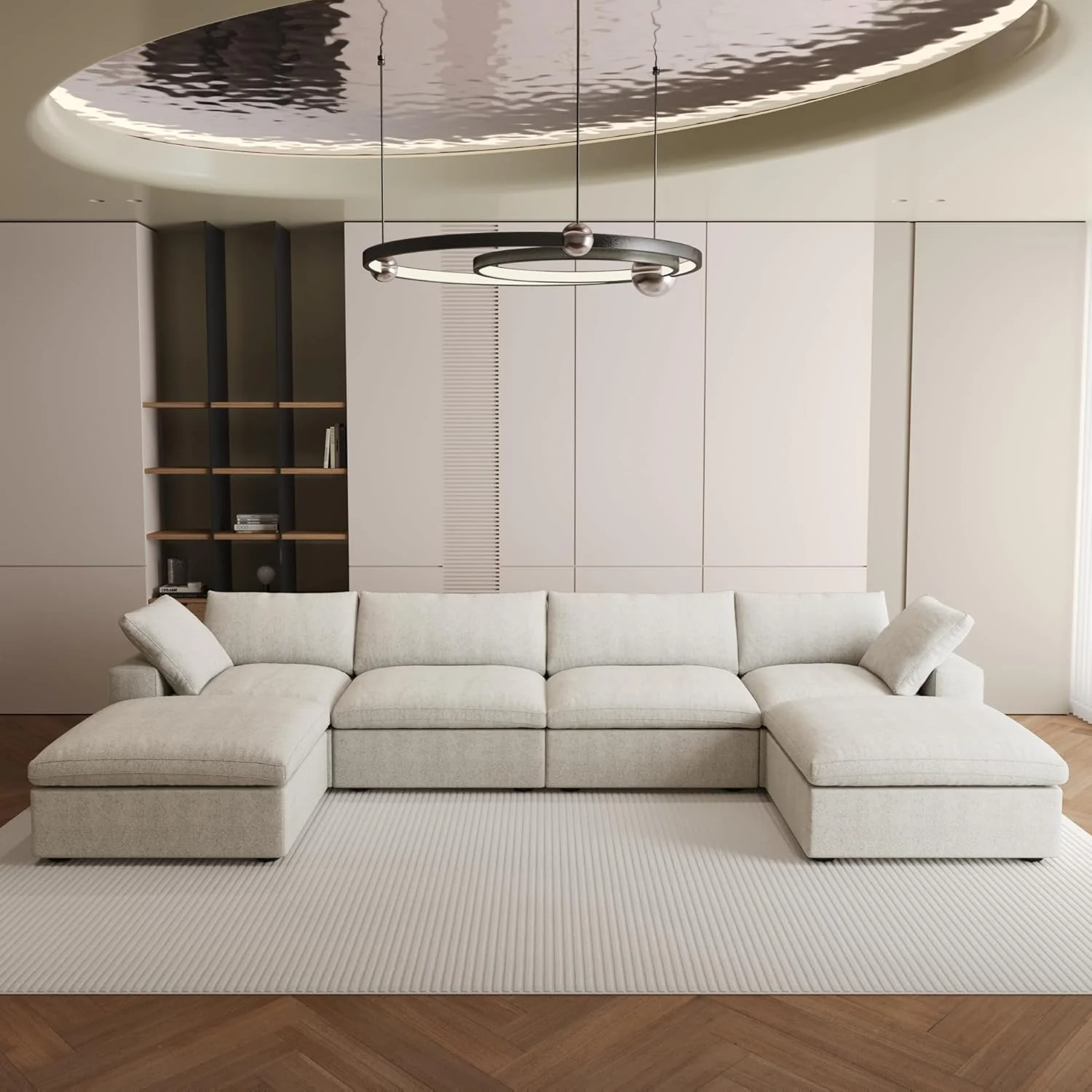 Nuvé® Solace Modular Bouclé Cloud Sofa - Khaki - 4-Seater Sectional Sofa with 2 Ottomans