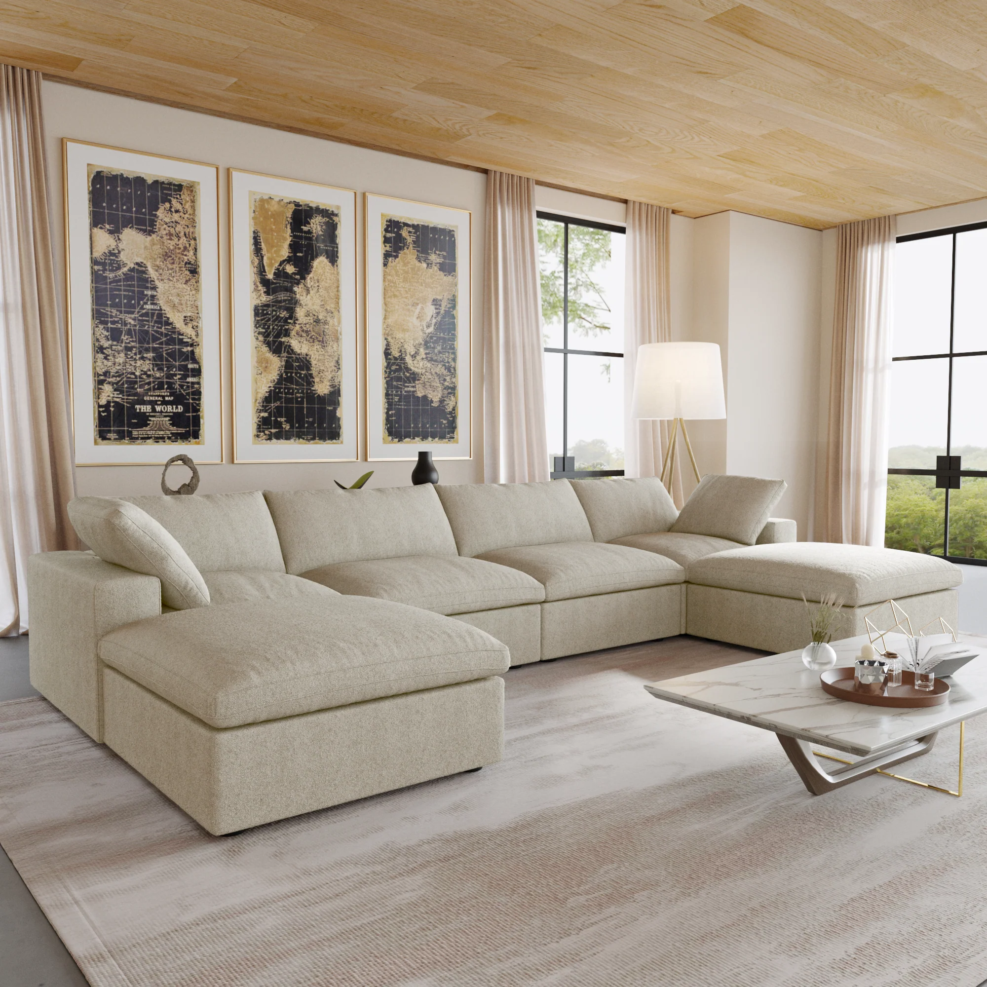 Nuvé® Solace Modular Bouclé Cloud Sofa - Khaki - 4-Seater Sectional Sofa with 2 Ottomans - Image 3
