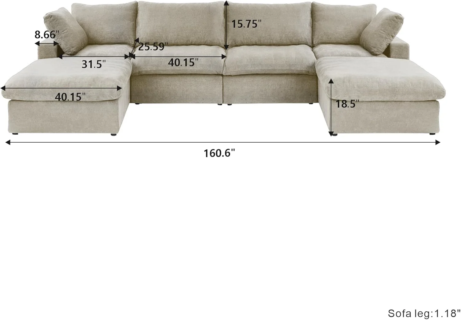 Nuvé® Solace Modular Bouclé Cloud Sofa - Khaki - 4-Seater Sectional Sofa with 2 Ottomans - Image 9