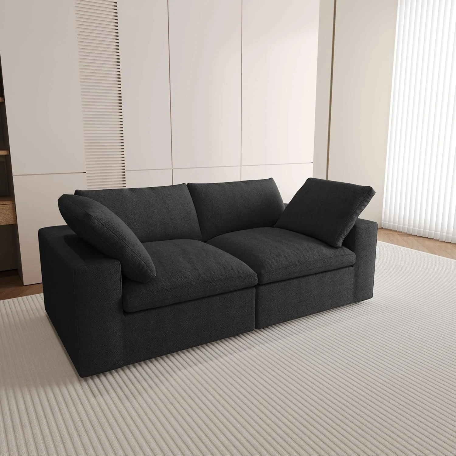 Nuvé® Solace Modular Bouclé Cloud Sofa - Obsidian Black - 2-Seater Sofa - Image 2