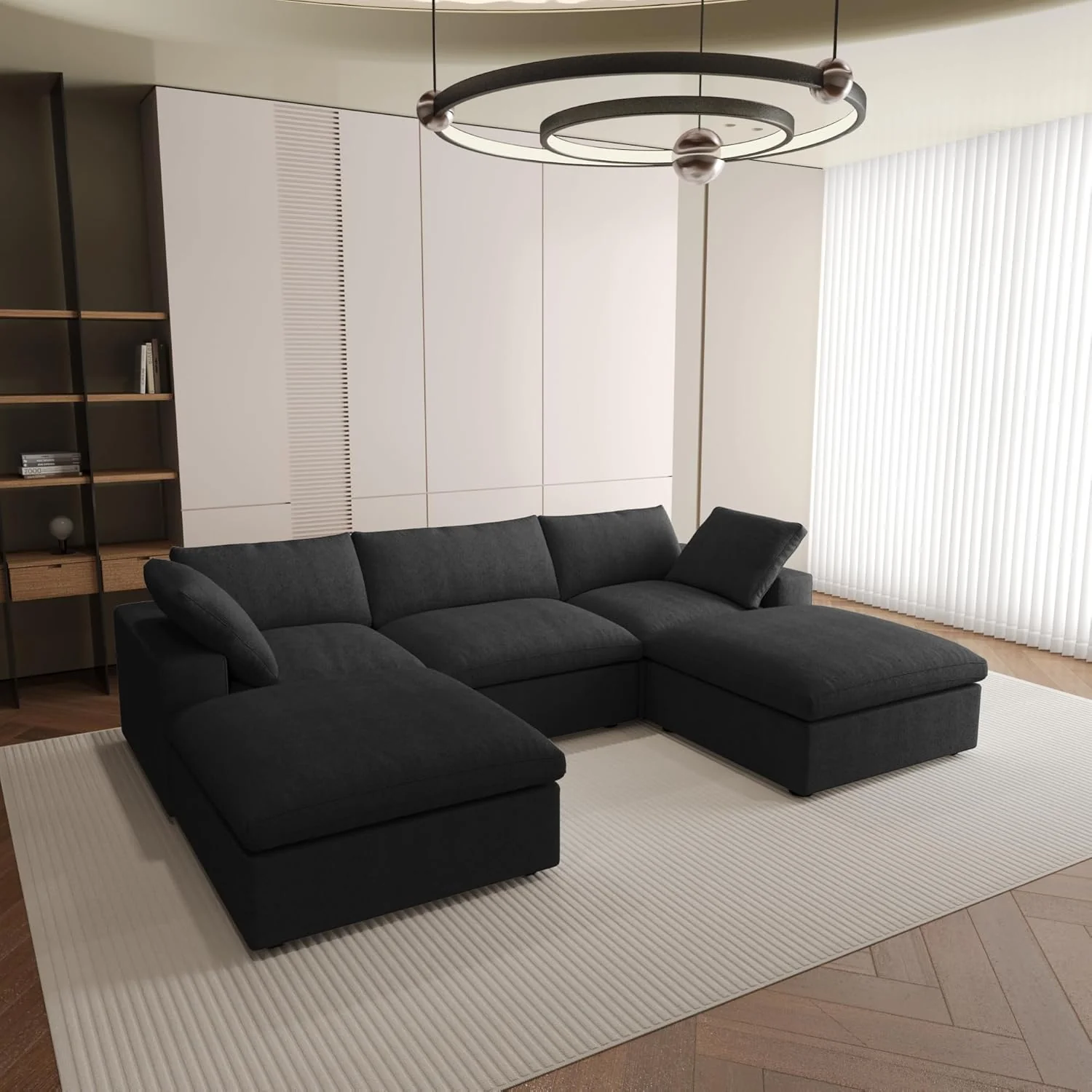 Nuvé® Solace Modular Bouclé Cloud Sofa - Obsidian Black - 3-Seater Sectional Sofa with 2 Ottomans - Image 2