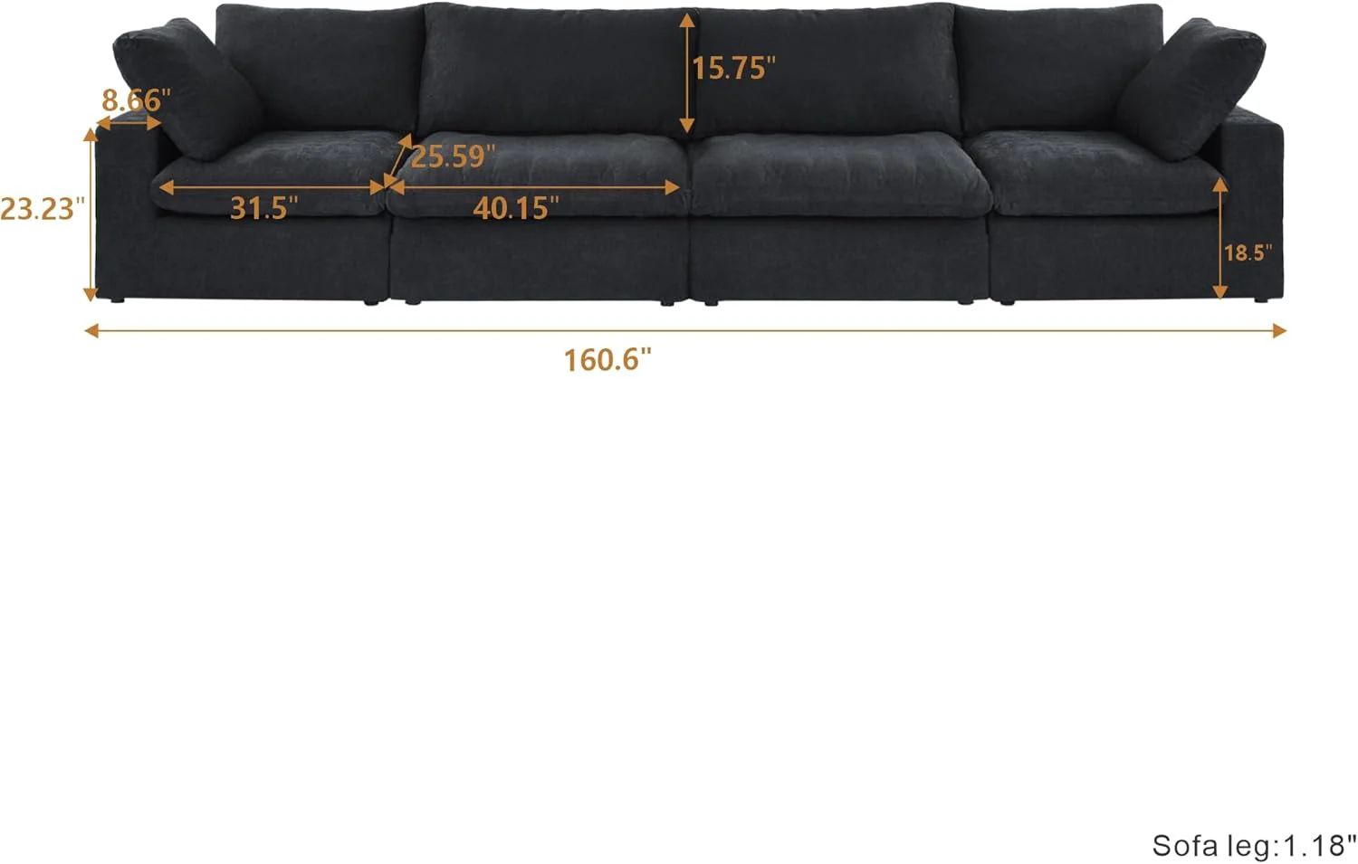 Nuvé® Solace Modular Bouclé Cloud Sofa - Obsidian Black - 4-Seater Sofa - Image 8