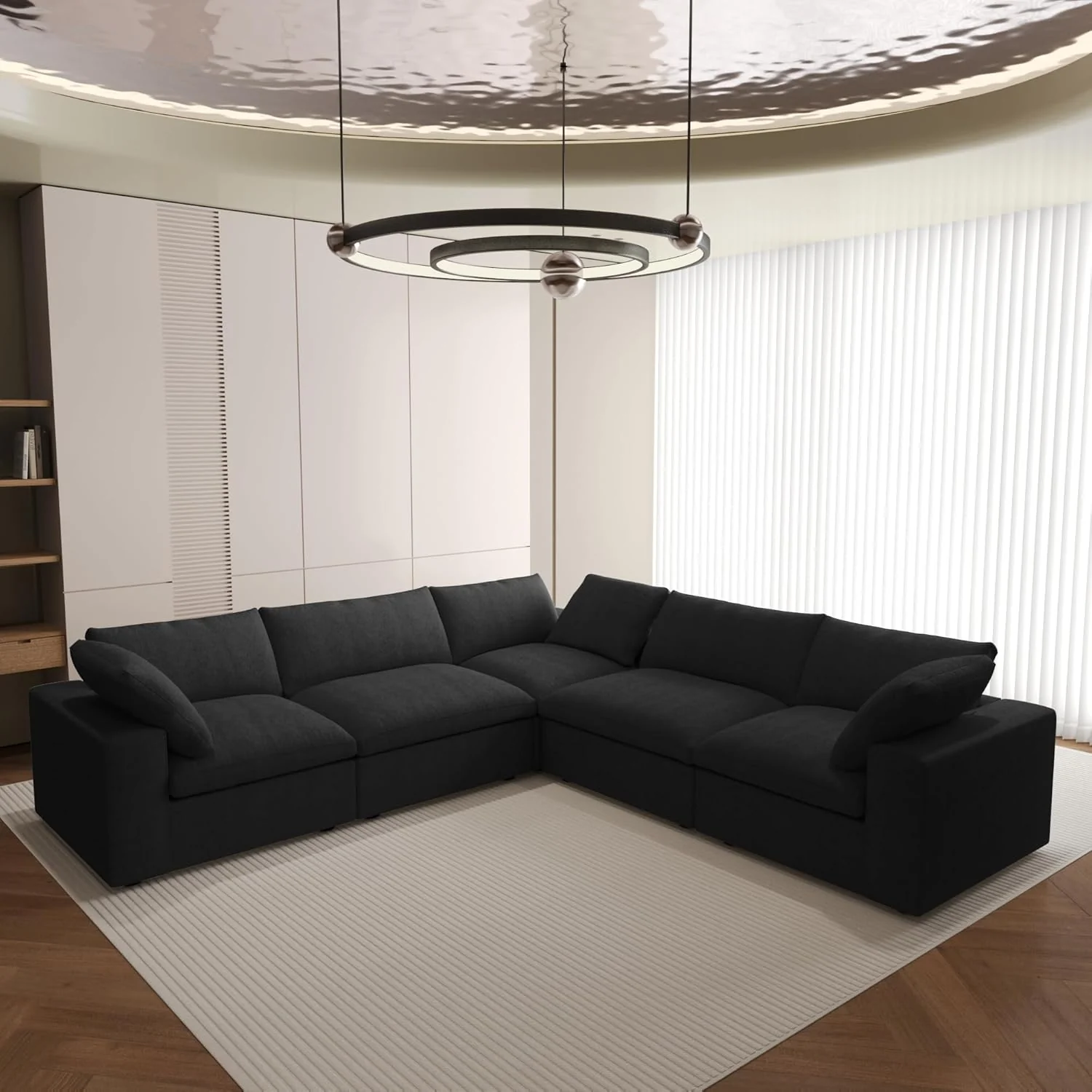 Nuvé® Solace Modular Bouclé Cloud Sofa - Obsidian Black - 5-Seater Corner Sectional (V-Shaped)