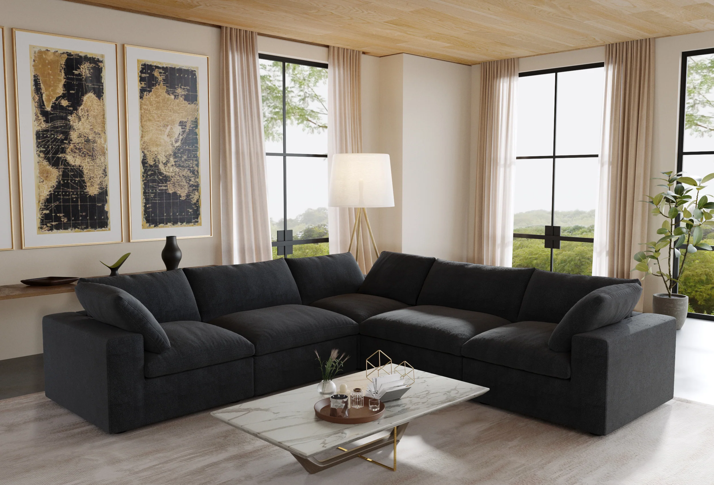Nuvé® Solace Modular Bouclé Cloud Sofa - Obsidian Black - 5-Seater Corner Sectional (V-Shaped) - Image 2