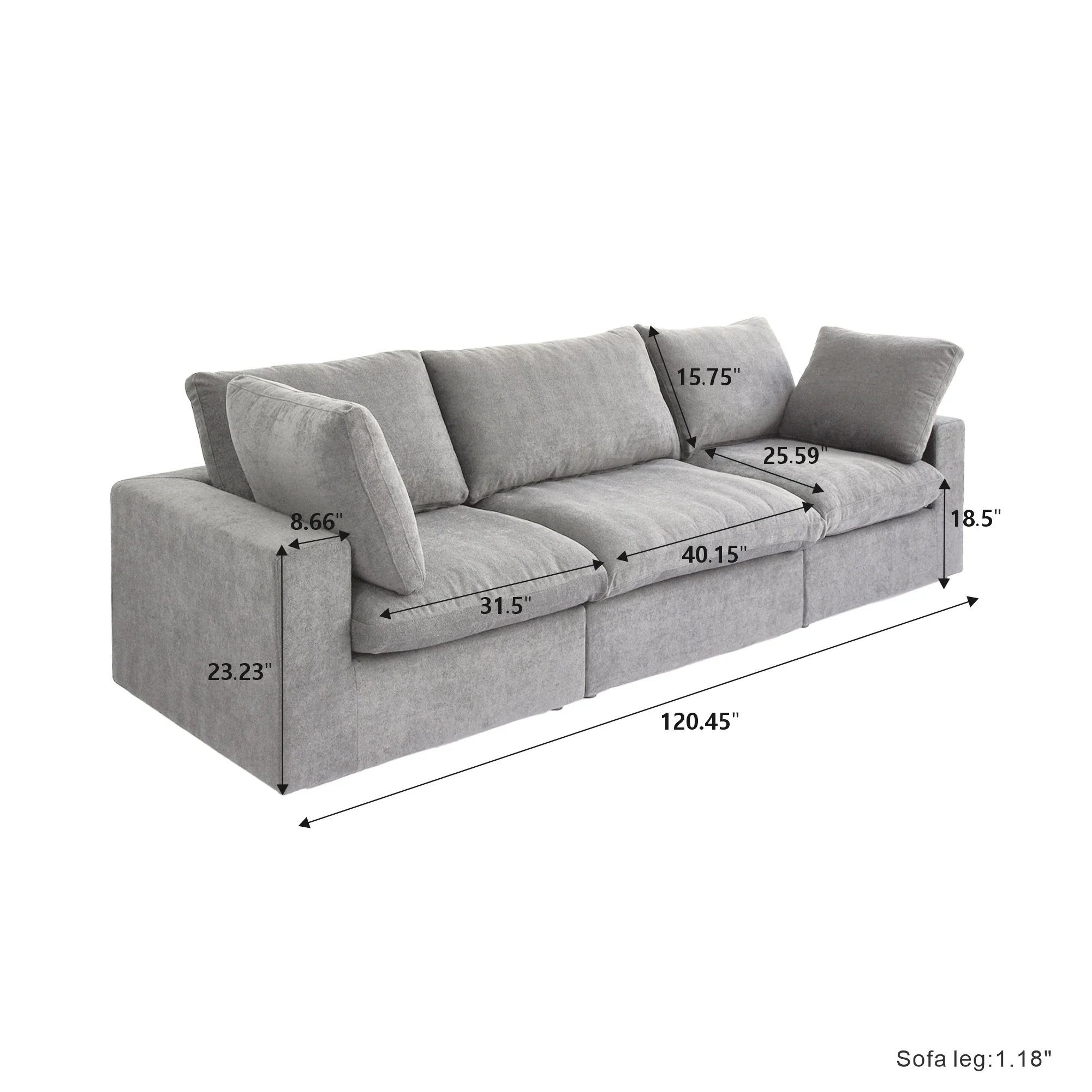 Nuvé® Solace Modular Bouclé Cloud Sofa - Space Grey - 3-Seater Sofa - Image 6
