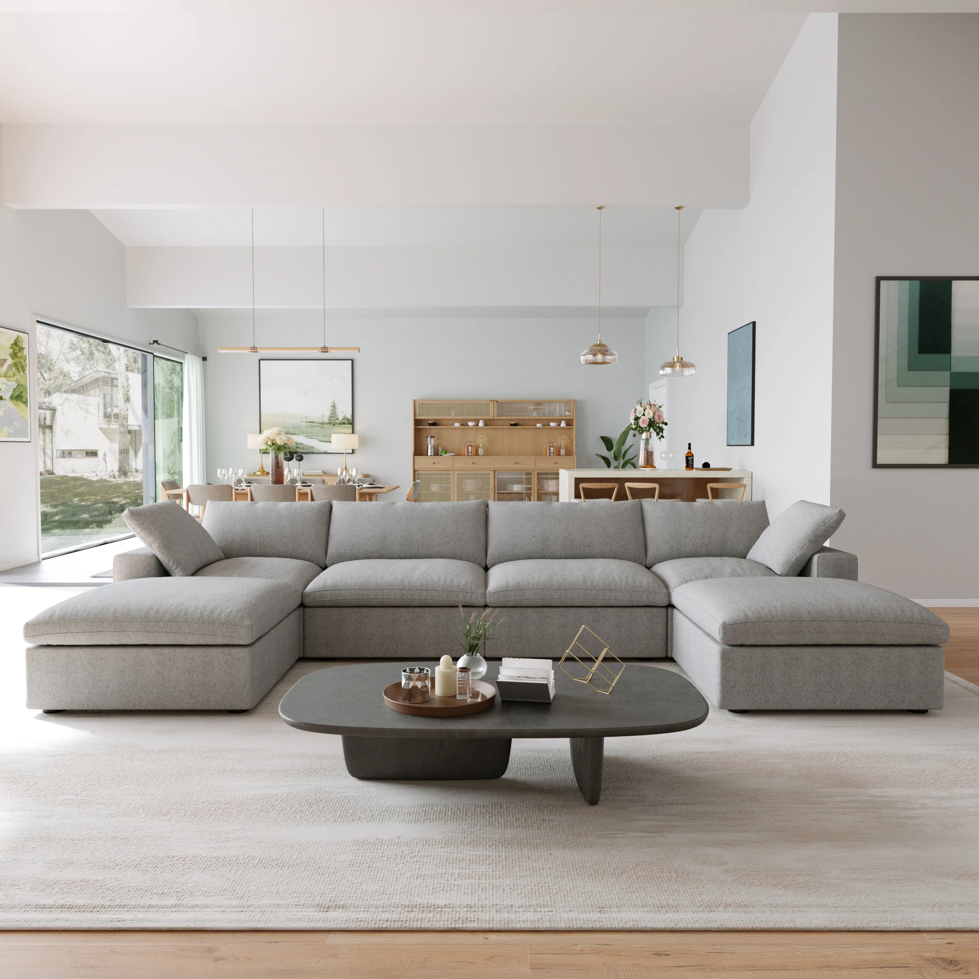 Nuvé® Solace Modular Bouclé Cloud Sofa - Space Grey - 4-Seater Sectional Sofa with 2 Ottomans - Image 3