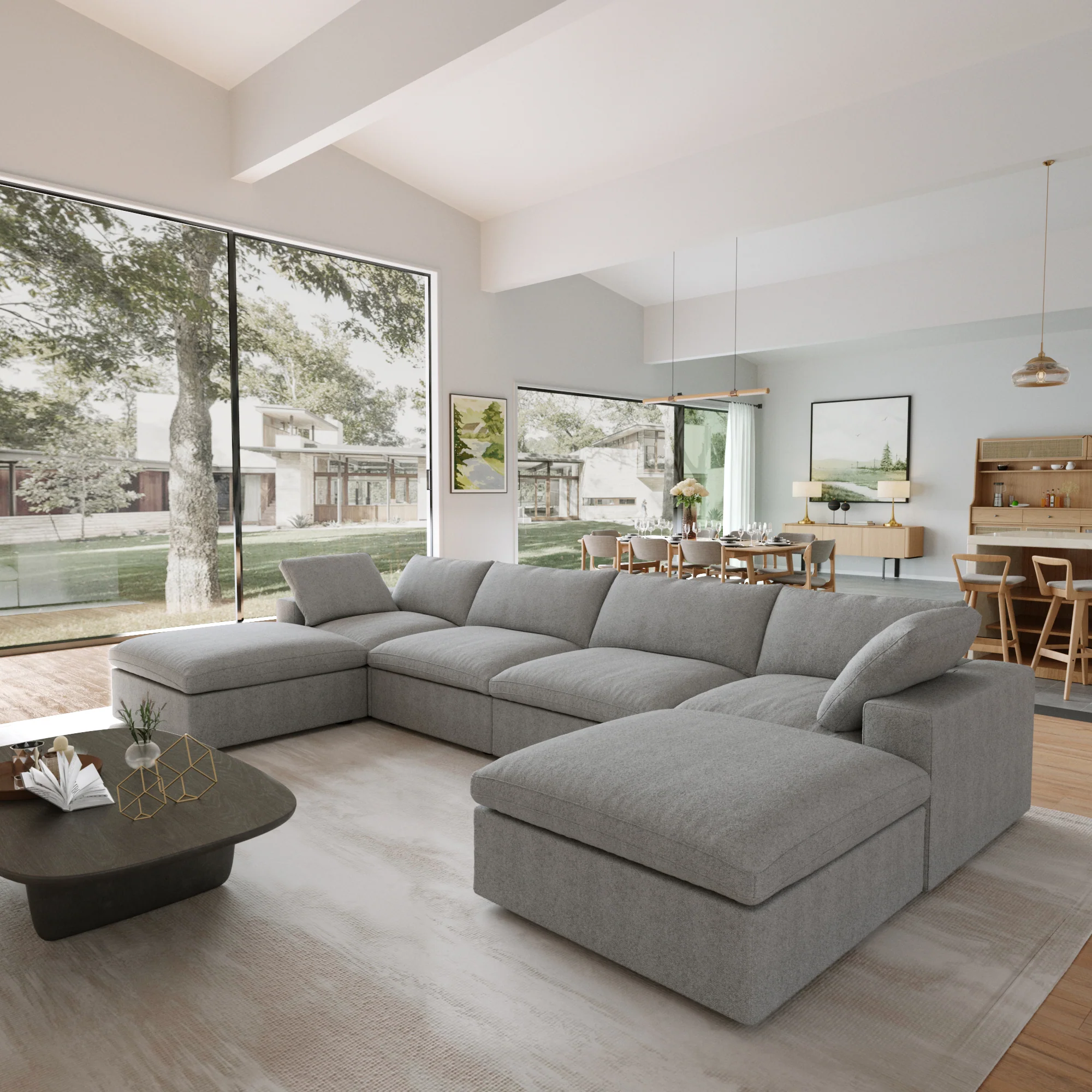 Nuvé® Solace Modular Bouclé Cloud Sofa - Space Grey - 4-Seater Sectional Sofa with 2 Ottomans - Image 4
