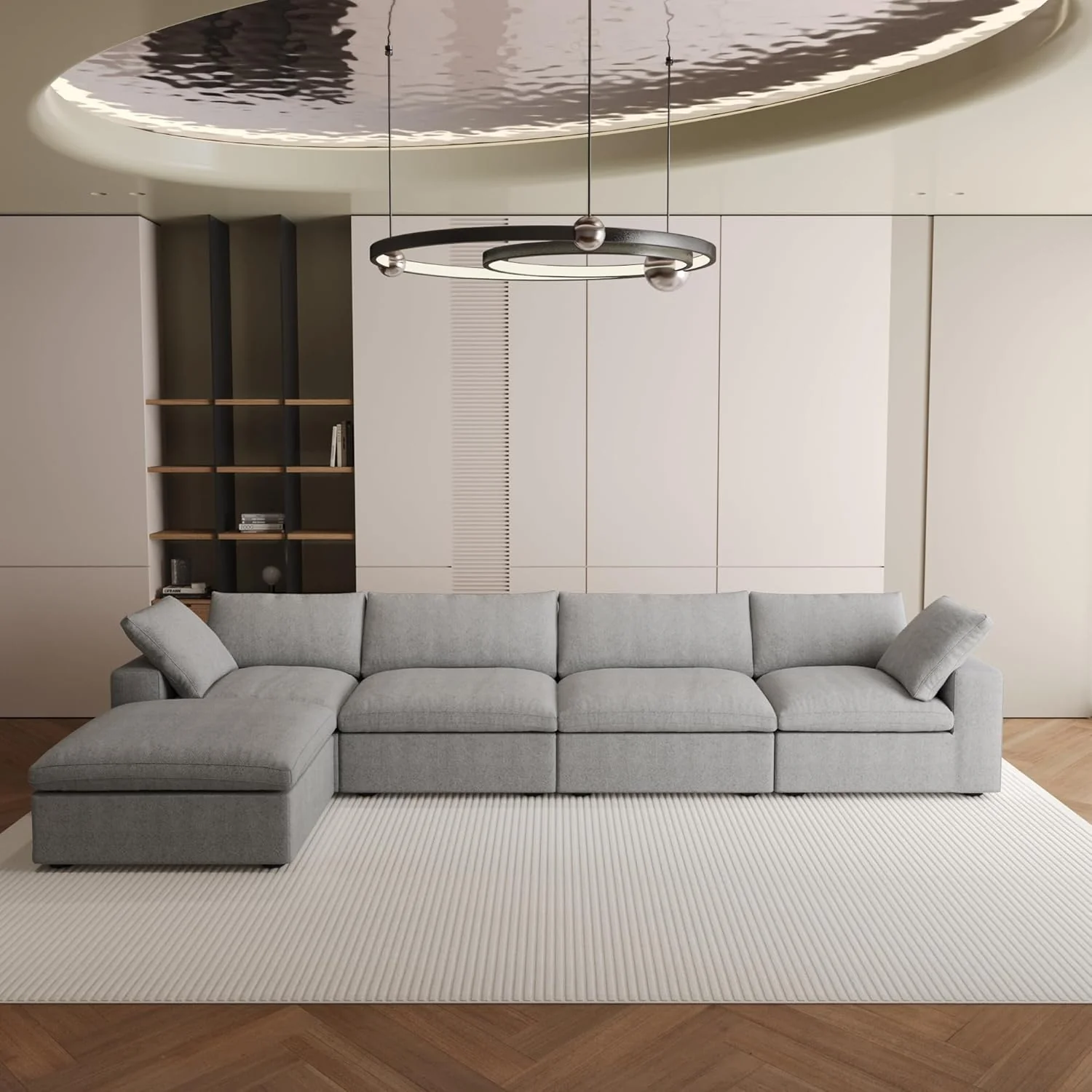 Nuvé® Solace Modular Bouclé Cloud Sofa - Space Grey - 4-Seater Sectional Sofa with Ottoman - Image 2