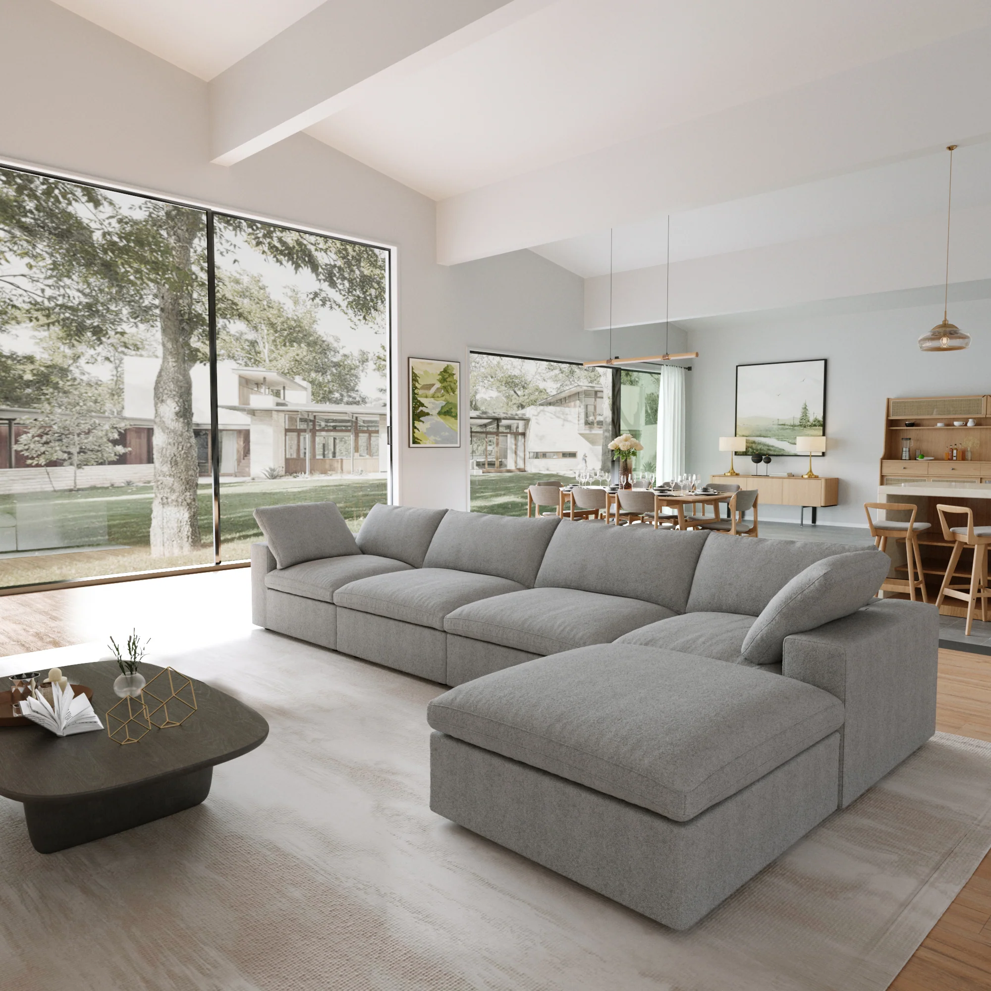 Nuvé® Solace Modular Bouclé Cloud Sofa - Space Grey - 4-Seater Sectional Sofa with Ottoman - Image 3