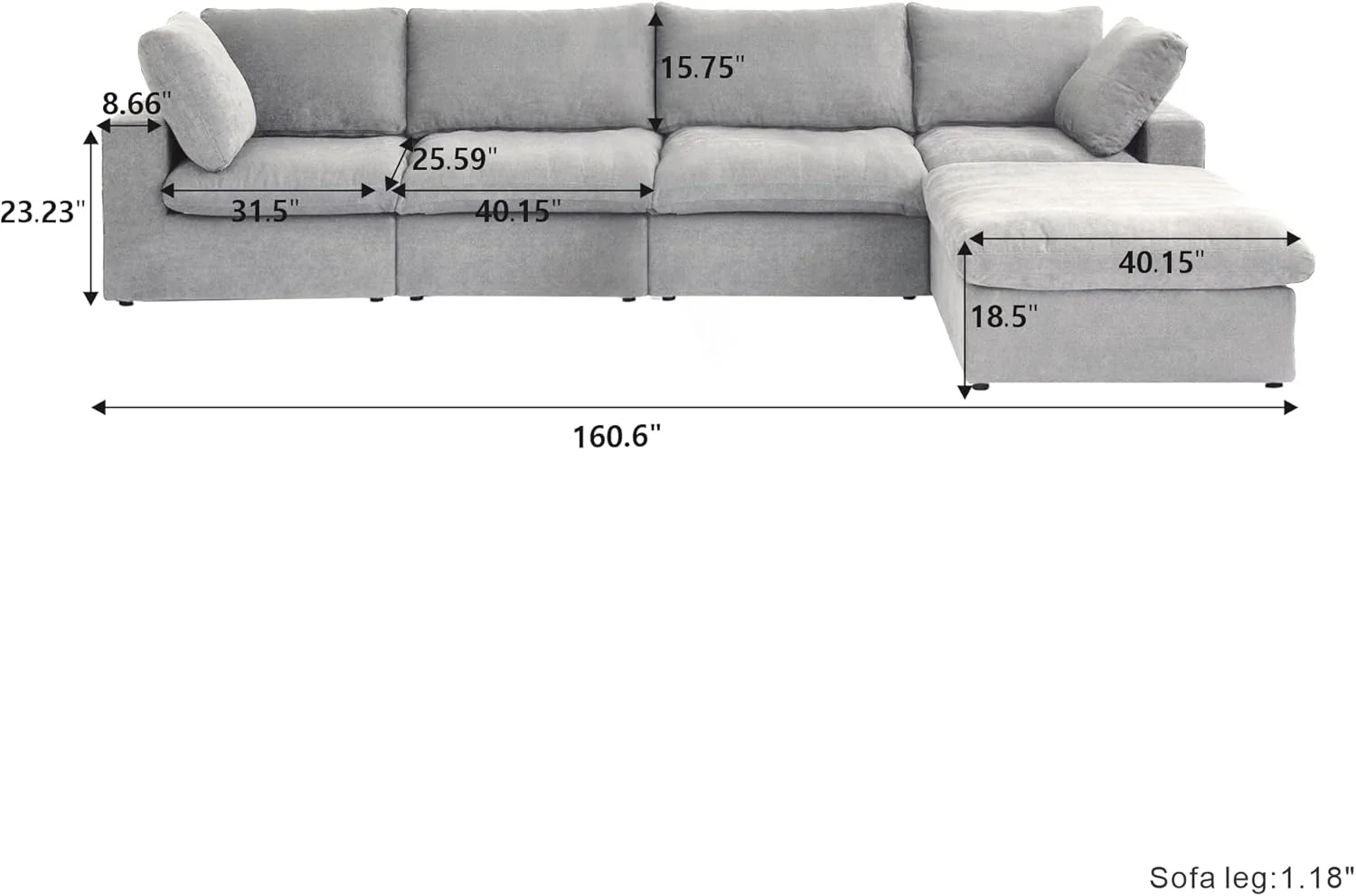 Nuvé® Solace Modular Bouclé Cloud Sofa - Space Grey - 4-Seater Sectional Sofa with Ottoman - Image 7
