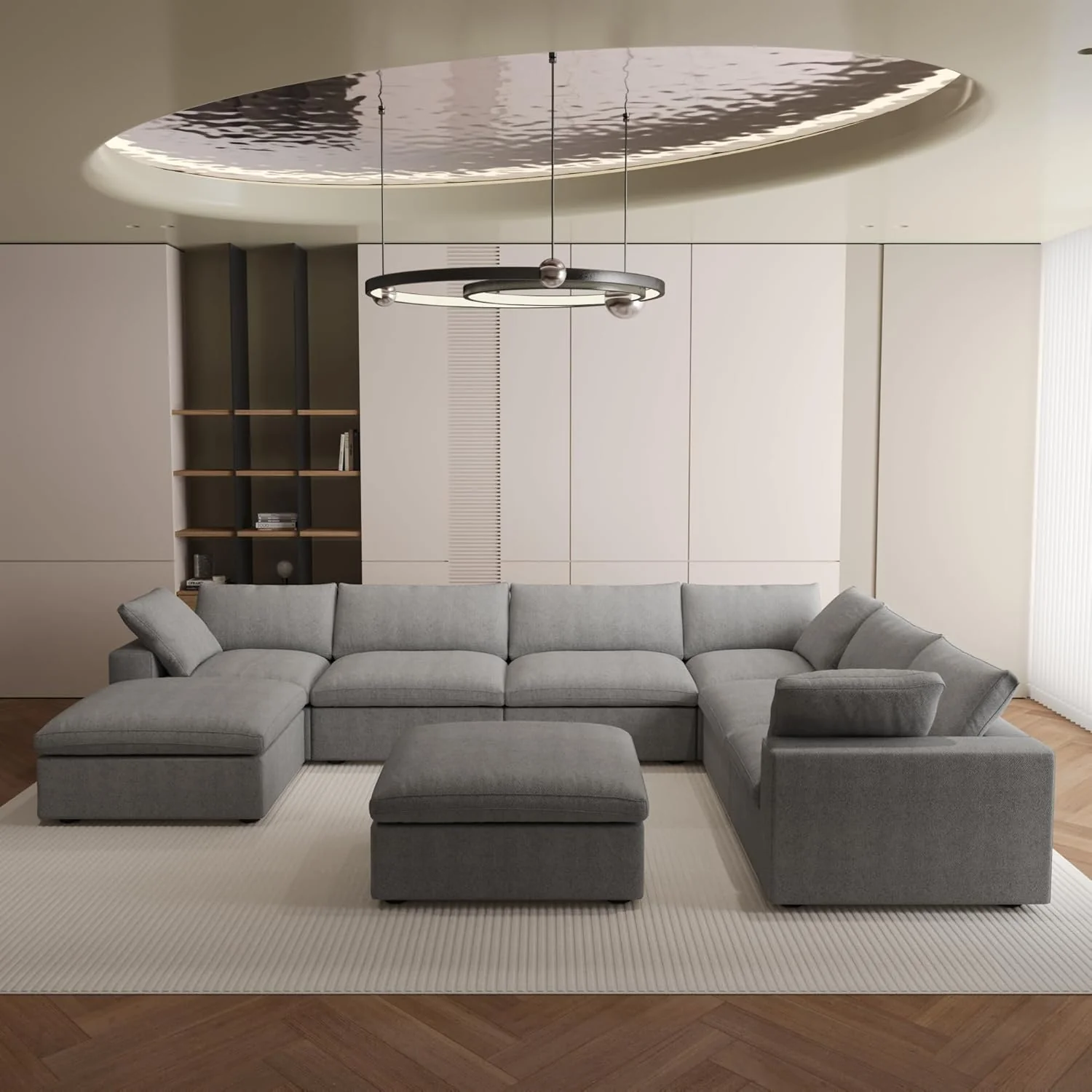 Nuvé® Solace Modular Bouclé Cloud Sofa - Space Grey - 6-Seater Corner Sectional + 2 Ottomans - Image 2