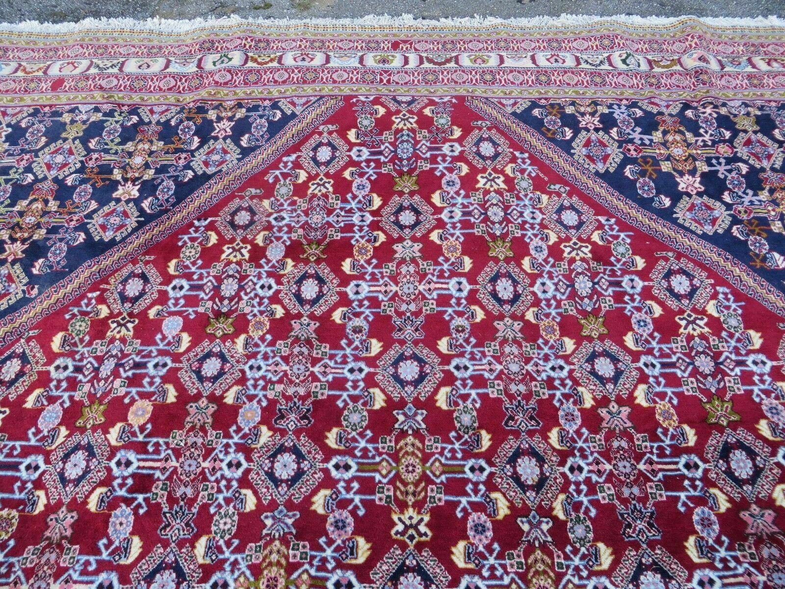 Oversized Persian Shiraz Tribal Rug 13x19, Palace Sized Oriental Carpet, Handmade Hand-Knotted X Large Rug, Red Blue Cream, Allover Herati Pattern - Image 2