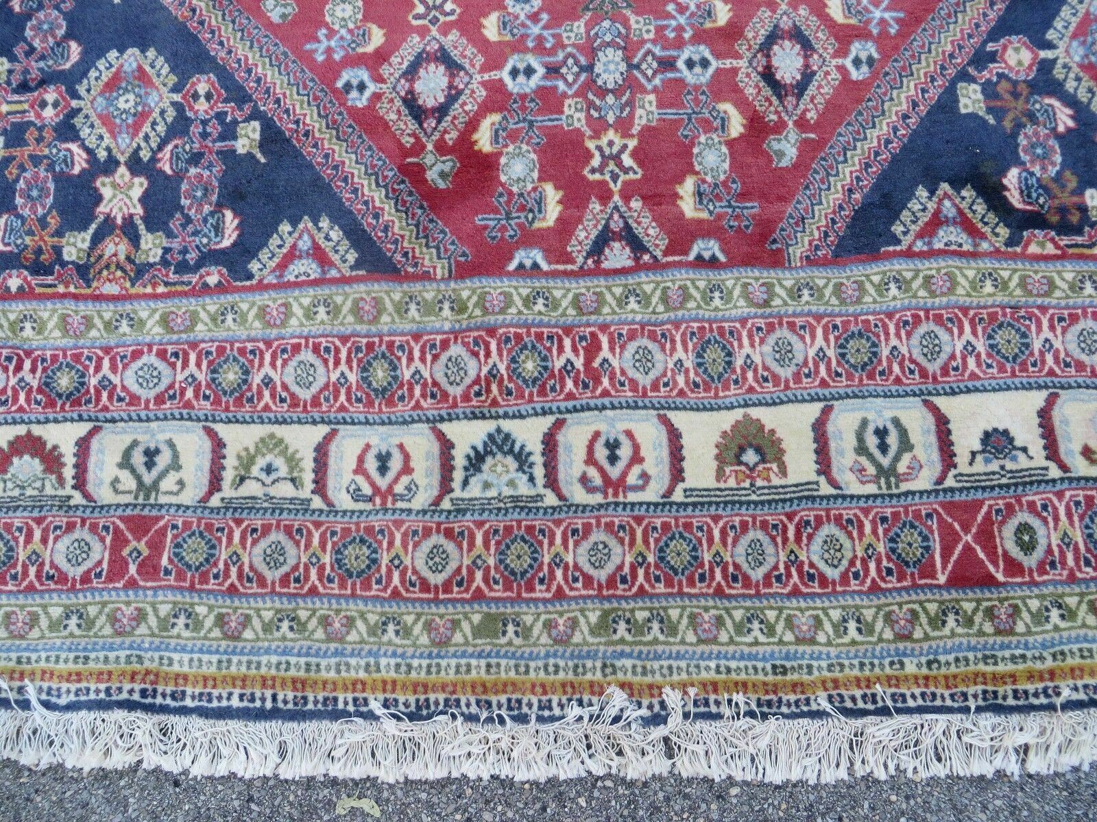 Oversized Persian Shiraz Tribal Rug 13x19, Palace Sized Oriental Carpet, Handmade Hand-Knotted X Large Rug, Red Blue Cream, Allover Herati Pattern - Image 5