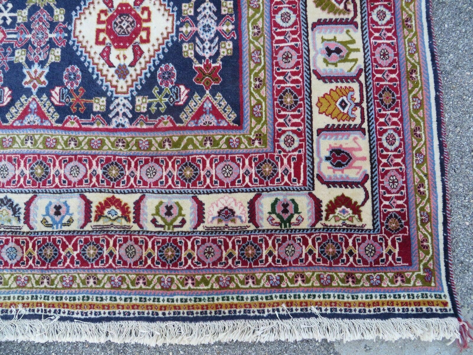 Oversized Persian Shiraz Tribal Rug 13x19, Palace Sized Oriental Carpet, Handmade Hand-Knotted X Large Rug, Red Blue Cream, Allover Herati Pattern - Image 9