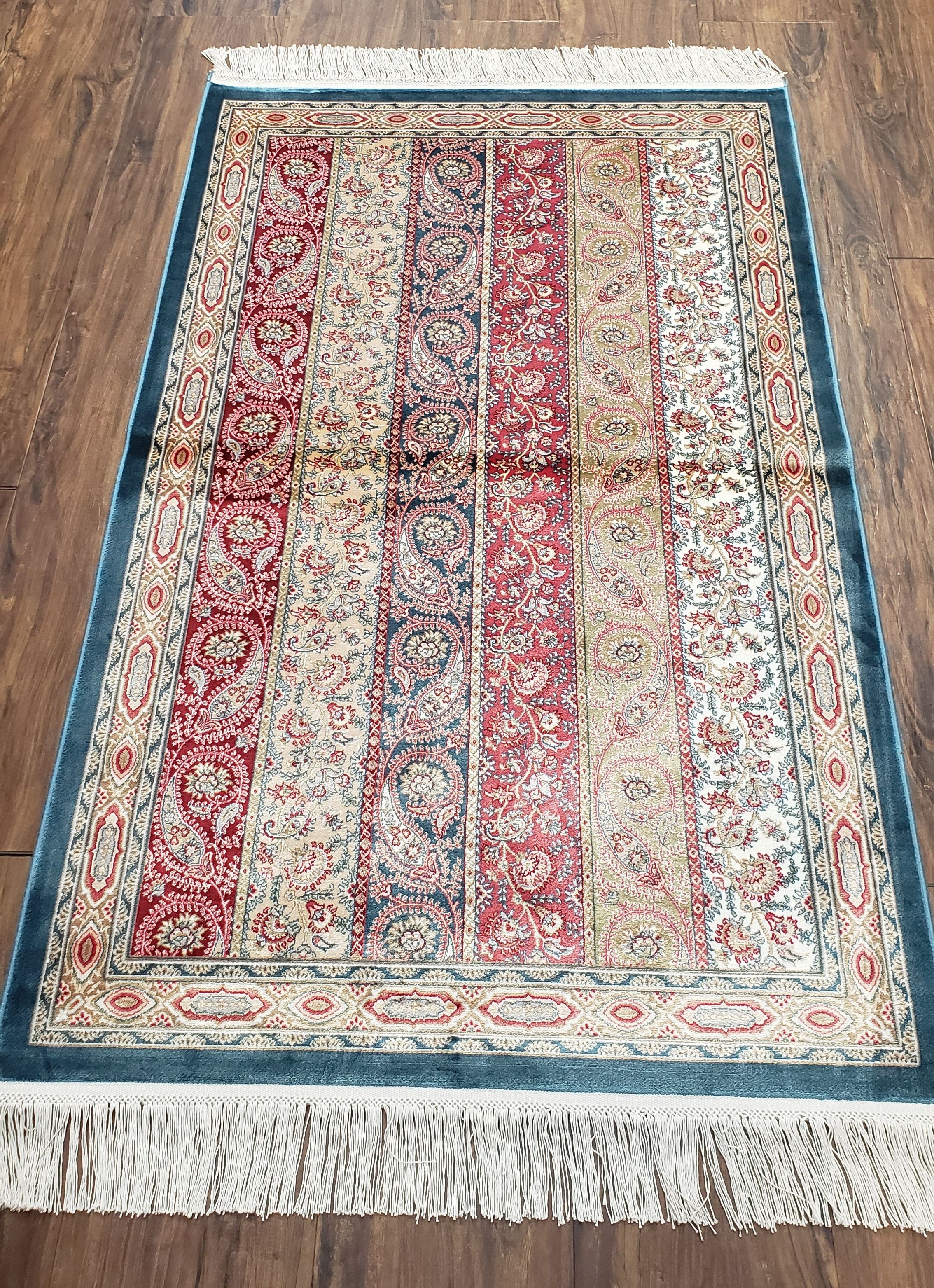 Paisley Pattern Silk Rug, Boteh Design, All Silk Accent Rug, Oriental Carpet, Very Detailed, 2' 8" x 4' 1", New, Bamboo Silk - Image 3