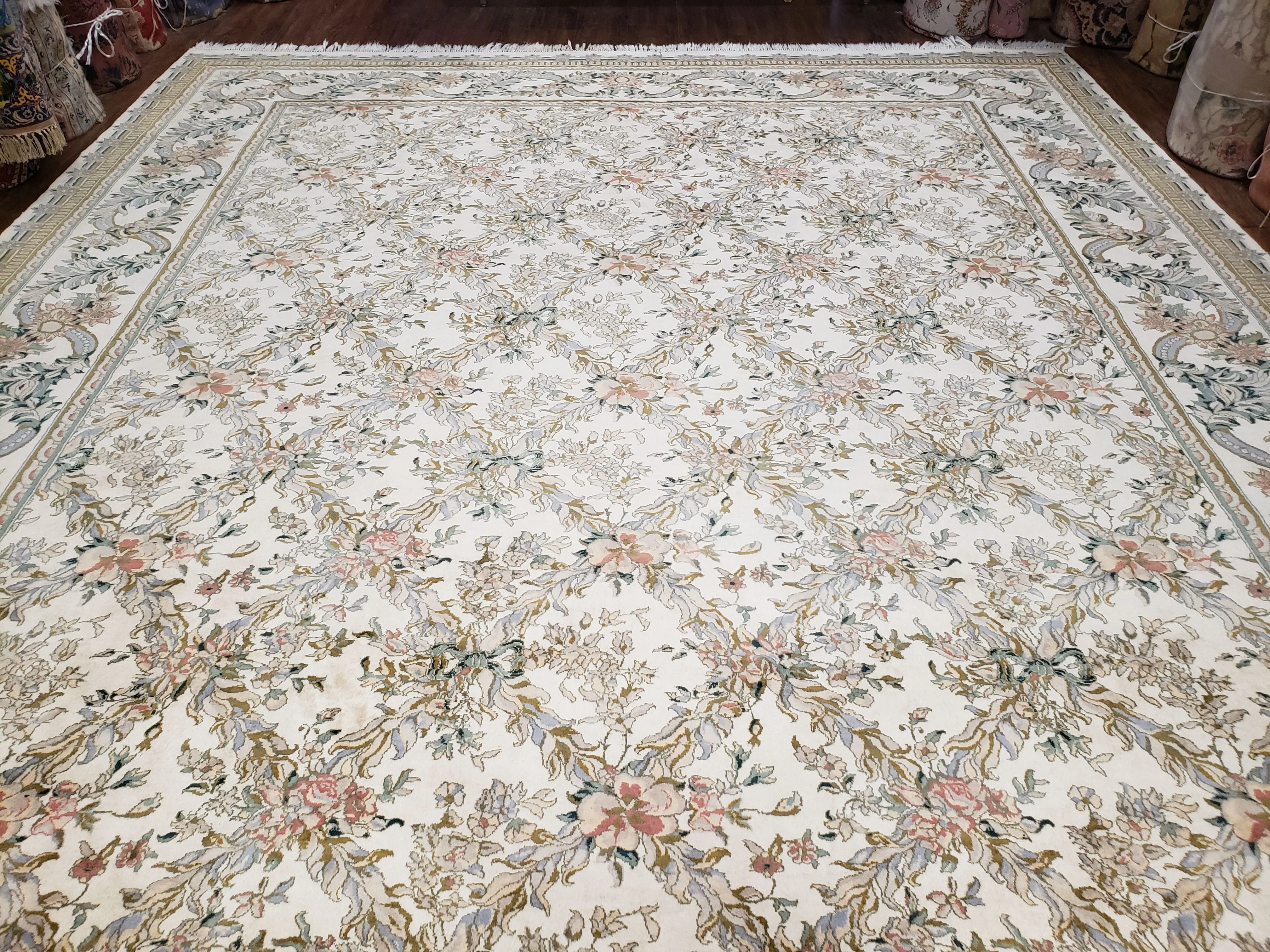 Pak Persian Floral Rug 11 x 12.6, Ivory, Very Fine, Hand Knotted - Image 2