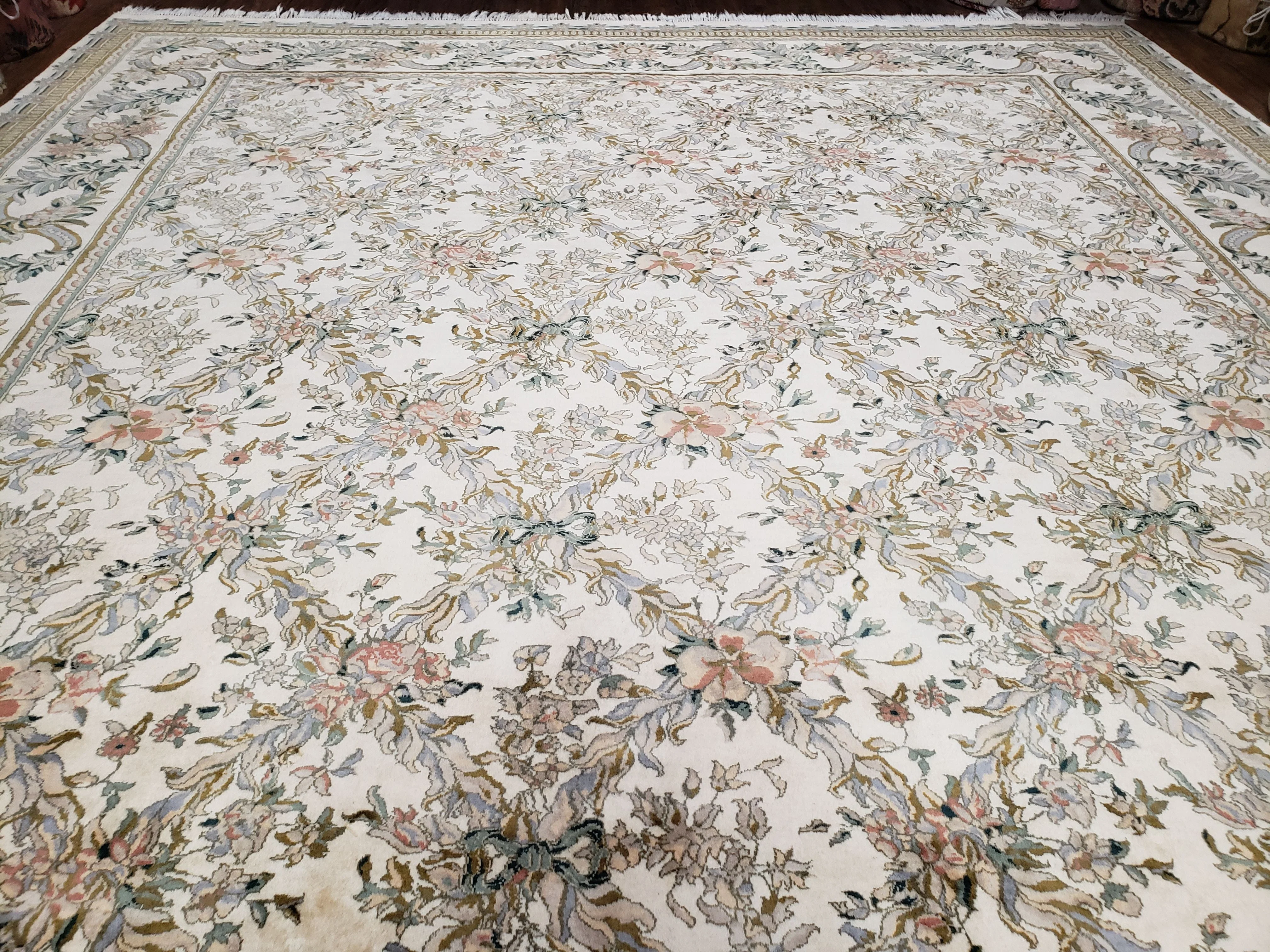 Pak Persian Floral Rug 11 x 12.6, Ivory, Very Fine, Hand Knotted - Image 6