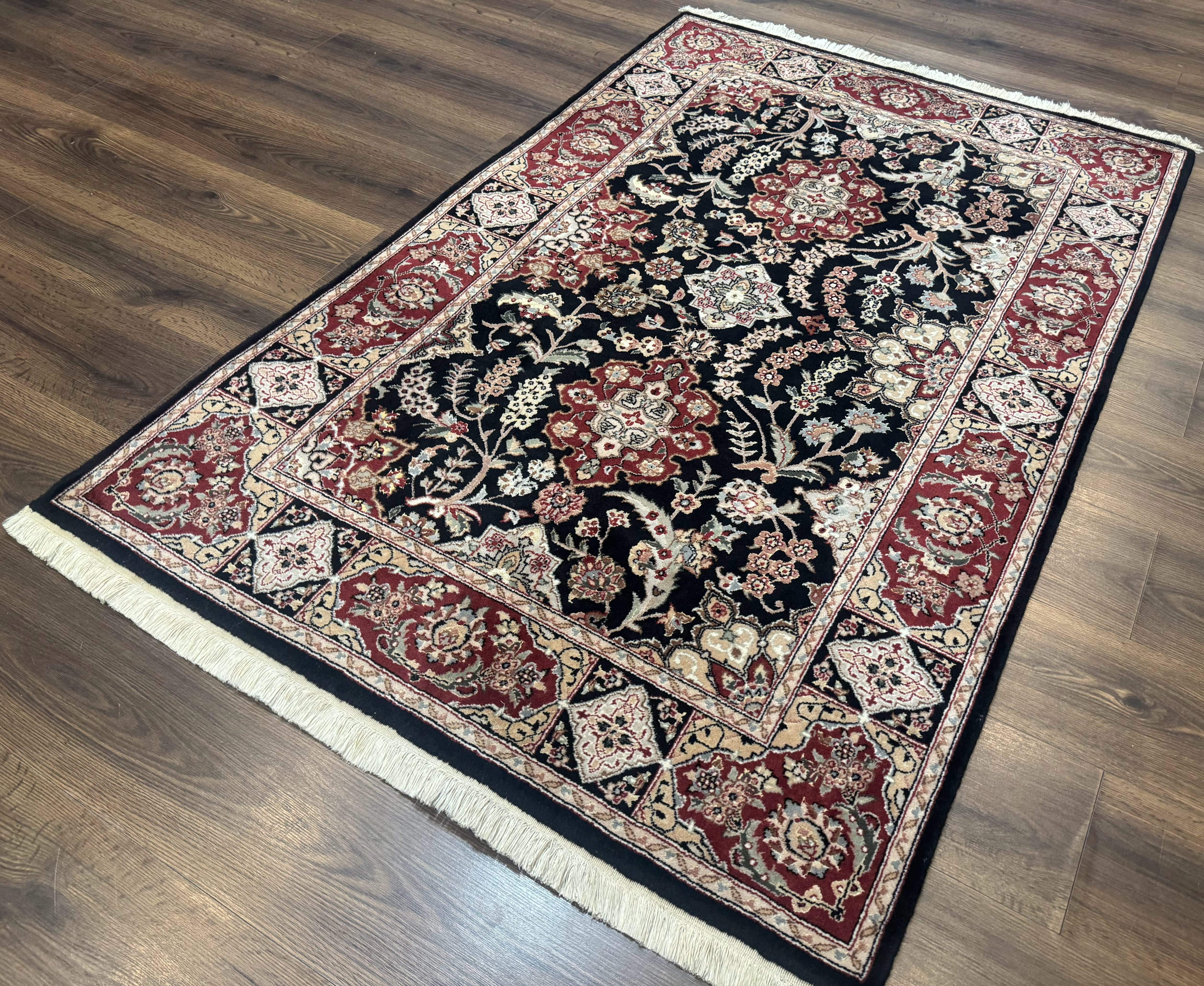 Pak Persian Rug 4x6, Black and Burgundy, Floral Allover, Wool and Silk - Image 2