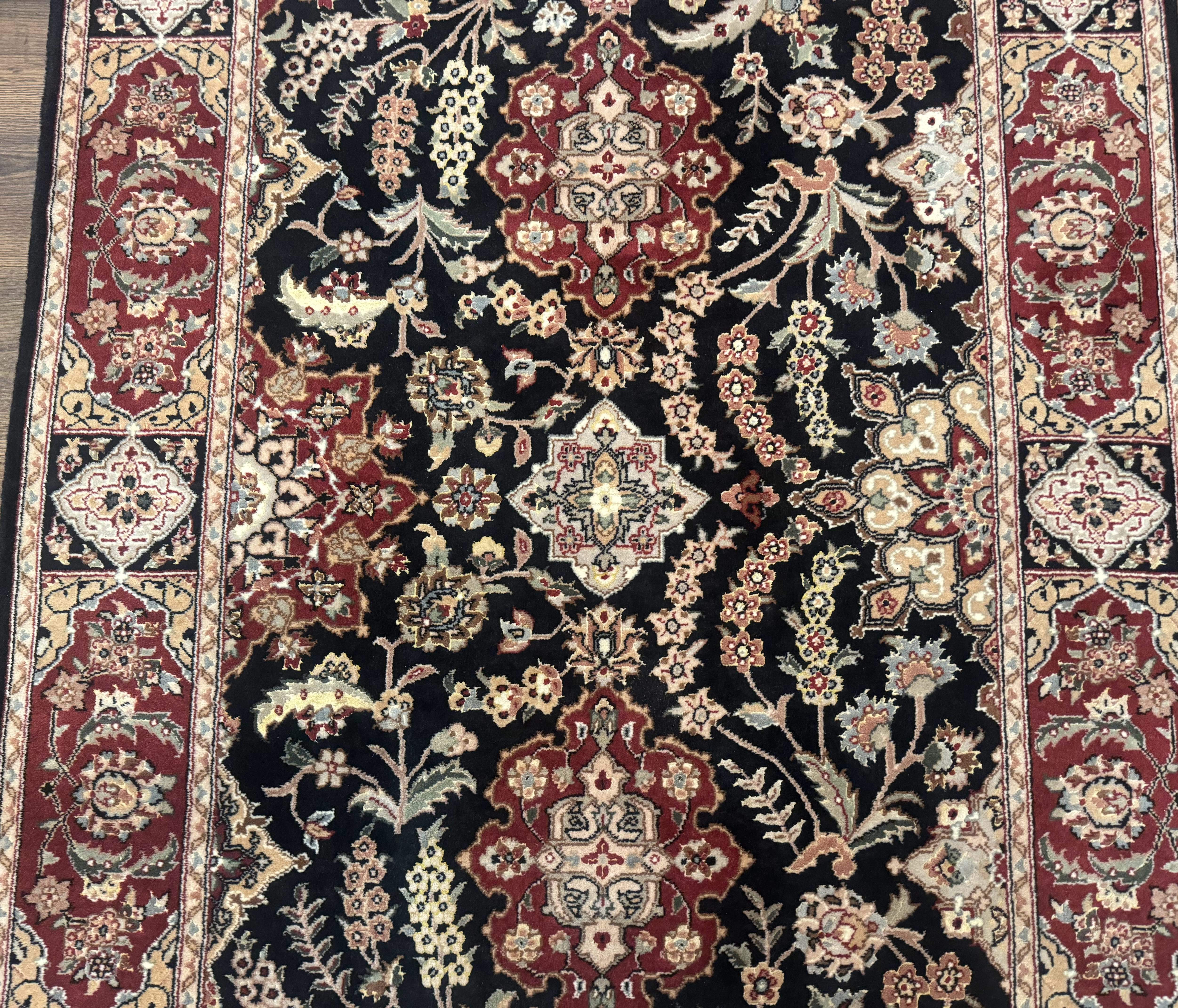 Pak Persian Rug 4x6, Black and Burgundy, Floral Allover, Wool and Silk - Image 4