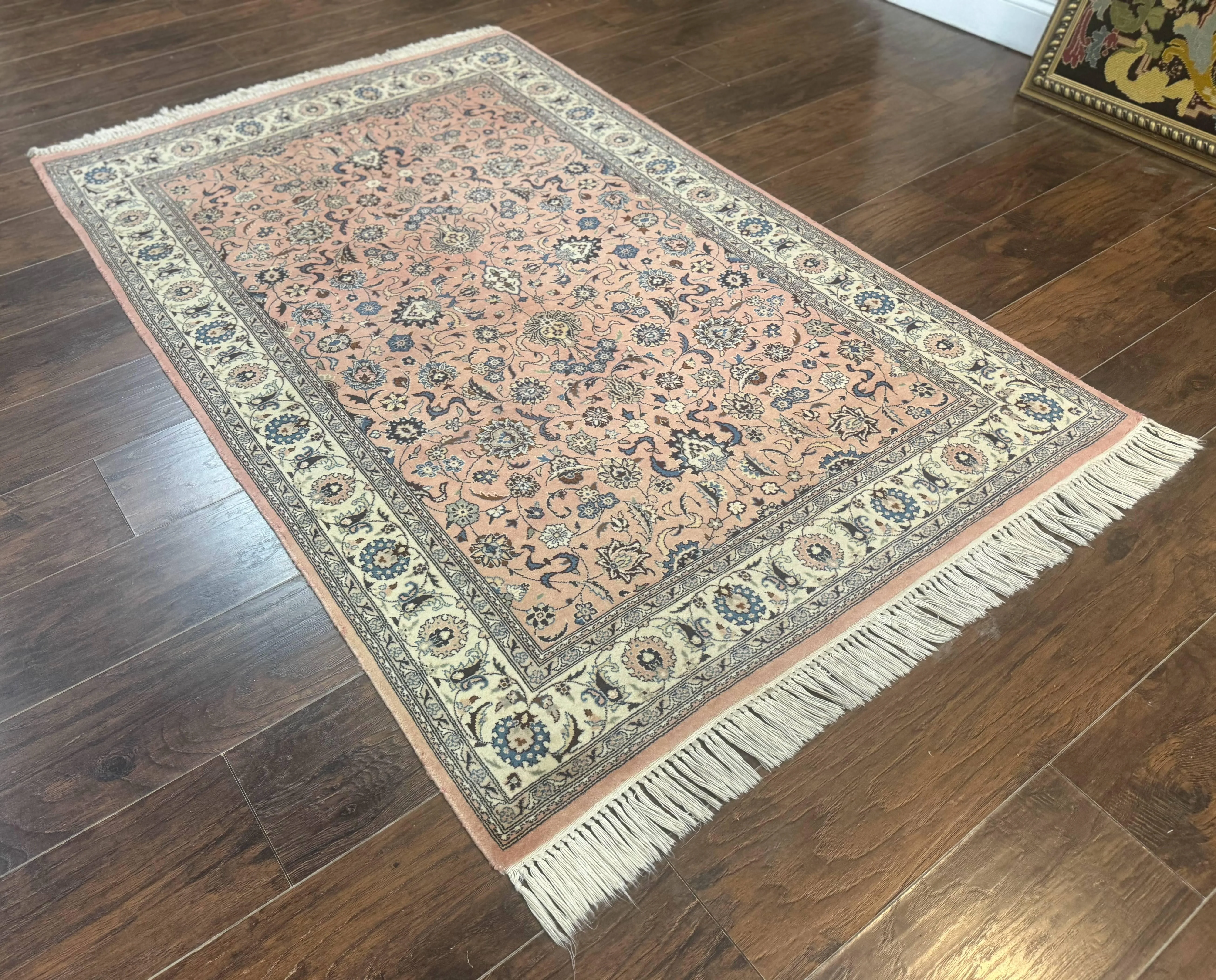 Pak Persian Rug 4x6, Pink and Cream, Very Fine 225 KPSI, Handmade Wool Oriental Carpet - Image 11