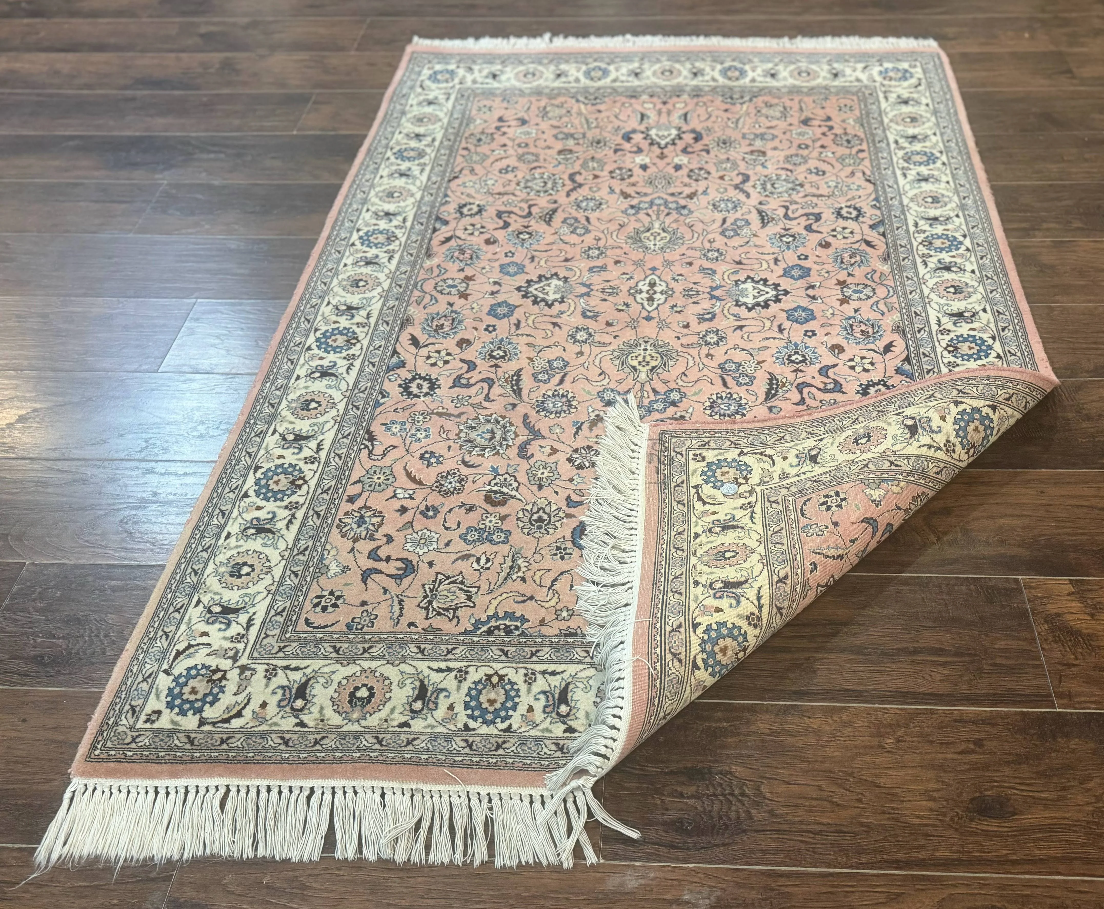 Pak Persian Rug 4x6, Pink and Cream, Very Fine 225 KPSI, Handmade Wool Oriental Carpet - Image 12