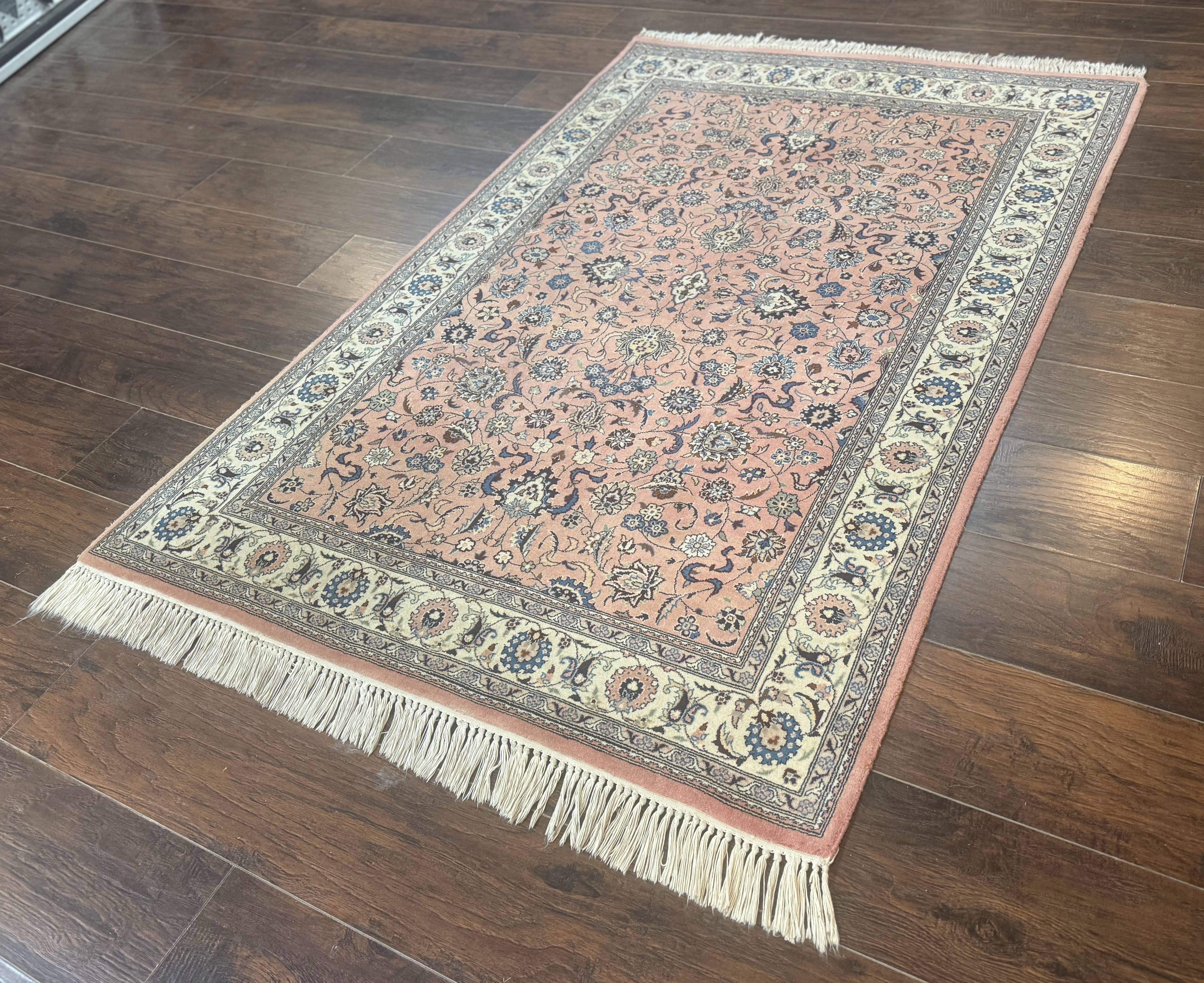 Pak Persian Rug 4x6, Pink and Cream, Very Fine 225 KPSI, Handmade Wool Oriental Carpet - Image 2
