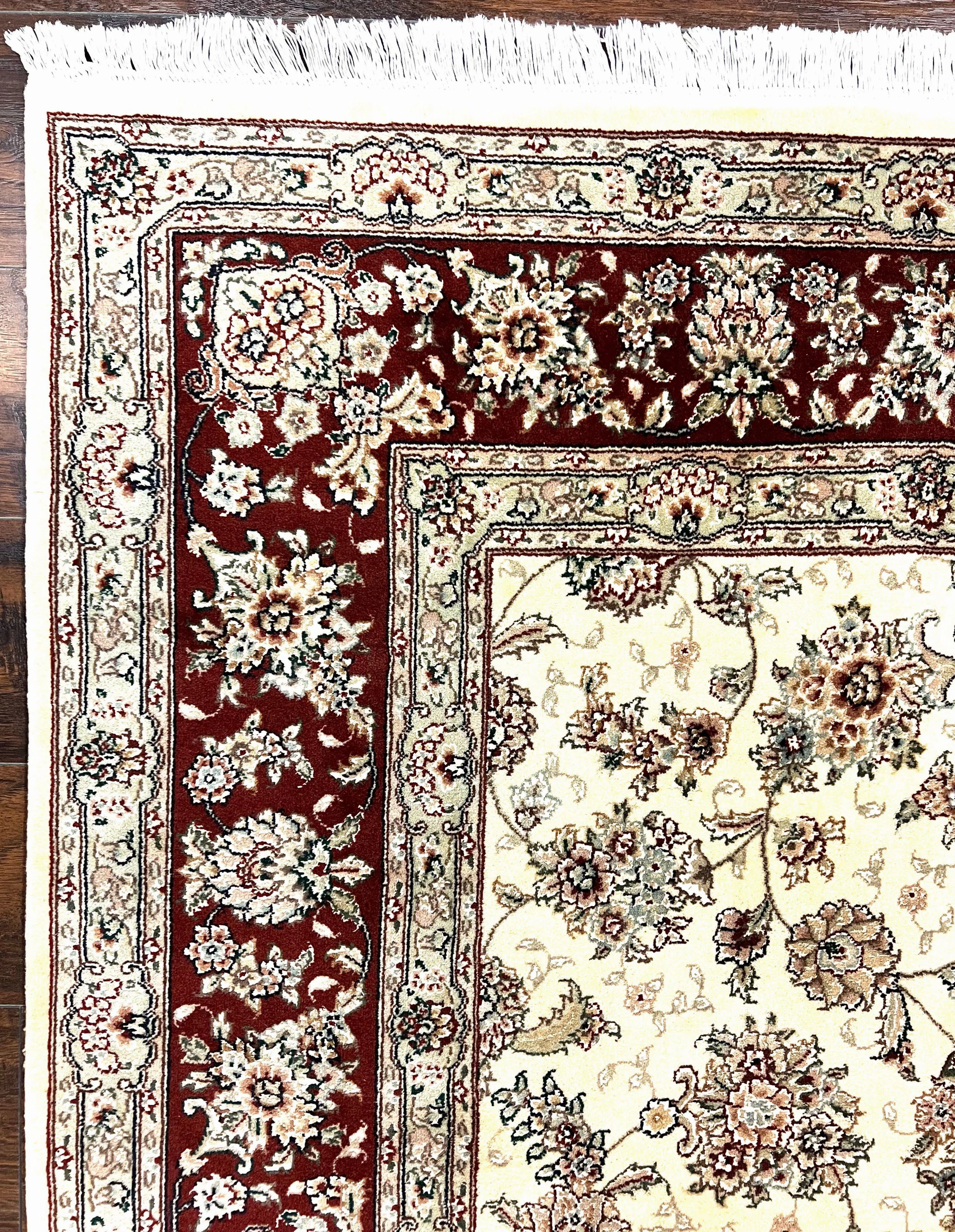 Pak Persian Rug 6x9, Floral Allover Carpet 6 x 9 ft, Cream and Maroon Hand Knotted Wool and Silk Fine Oriental Rug, Traditional Vintage Rug - Image 7