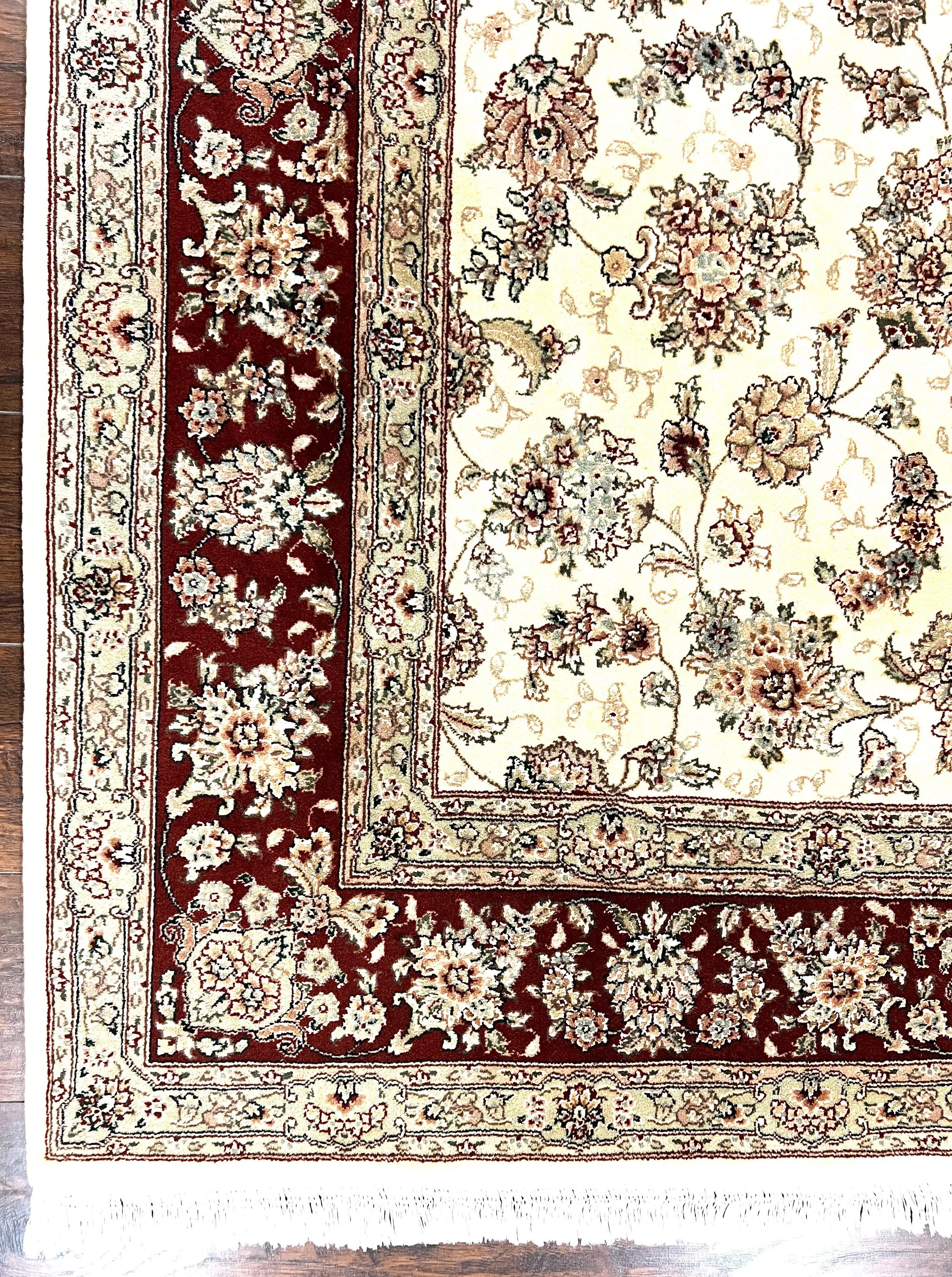 Pak Persian Rug 6x9, Floral Allover Carpet 6 x 9 ft, Cream and Maroon Hand Knotted Wool and Silk Fine Oriental Rug, Traditional Vintage Rug - Image 9