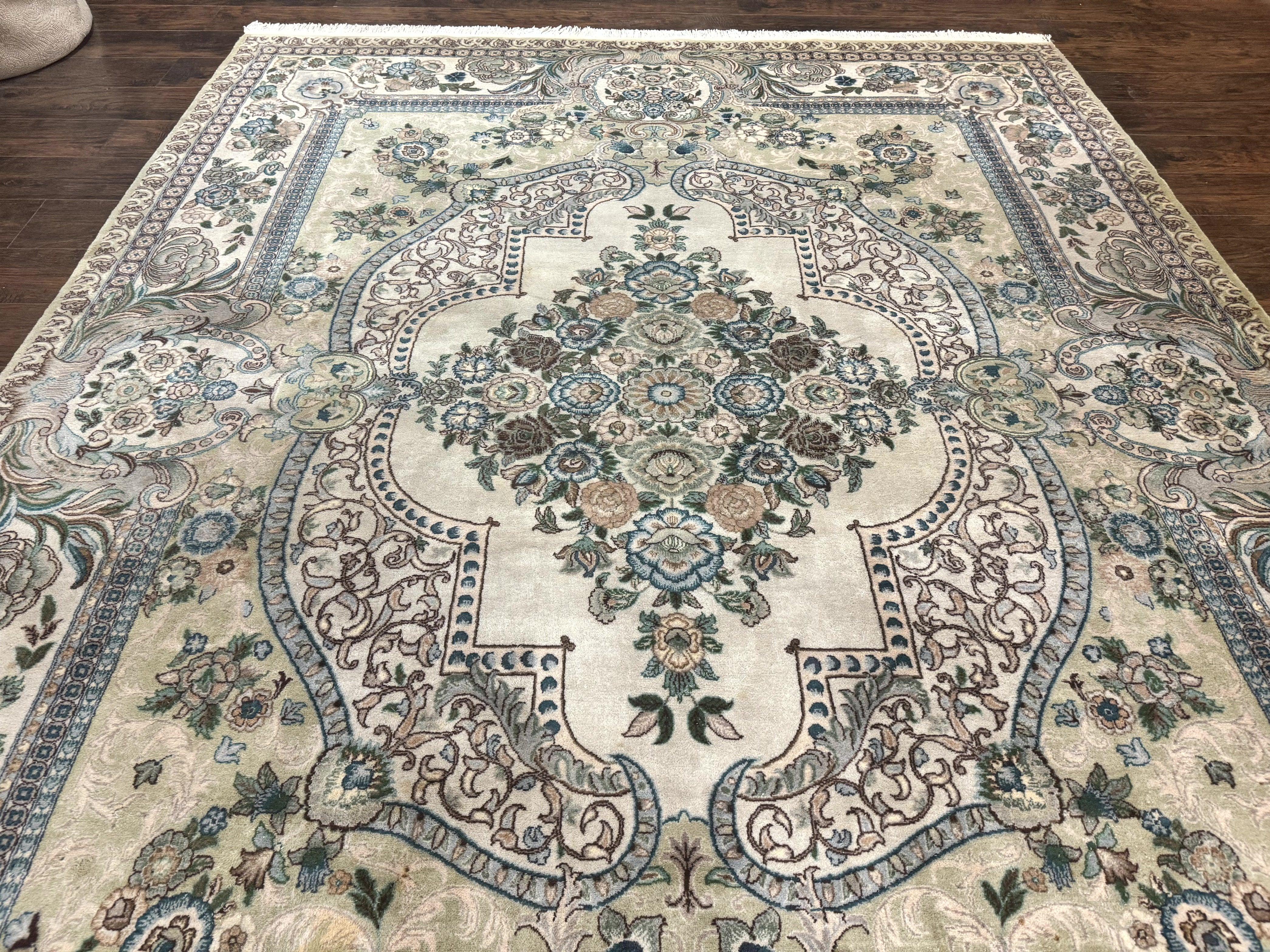 Pak Persian Rug 8 x 10.6, Elegant Oriental Carpet, Floral Medallion, Vintage Handmade Wool Rug, FIne 240 KPSI - Image 12