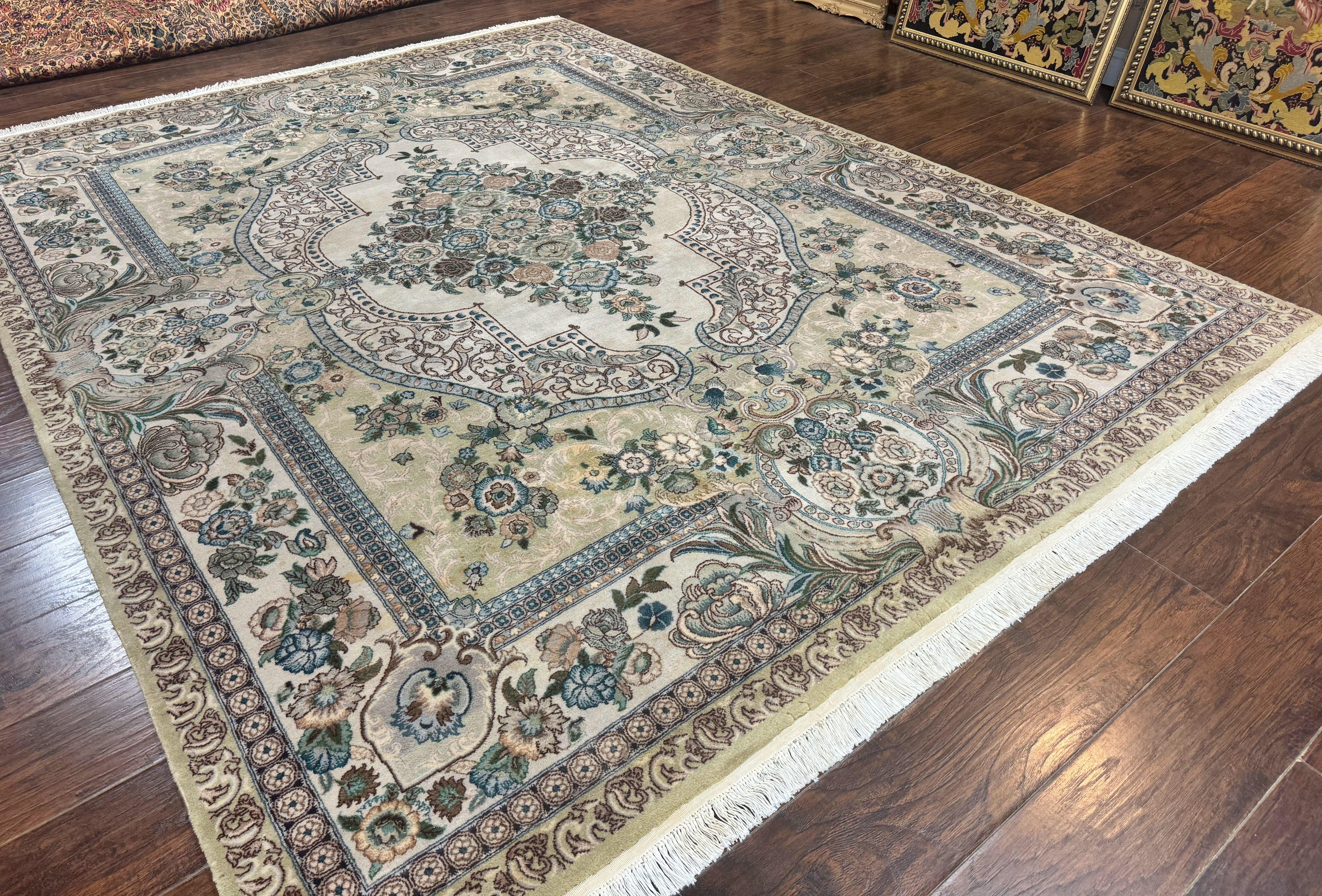 Pak Persian Rug 8 x 10.6, Elegant Oriental Carpet, Floral Medallion, Vintage Handmade Wool Rug, FIne 240 KPSI - Image 2