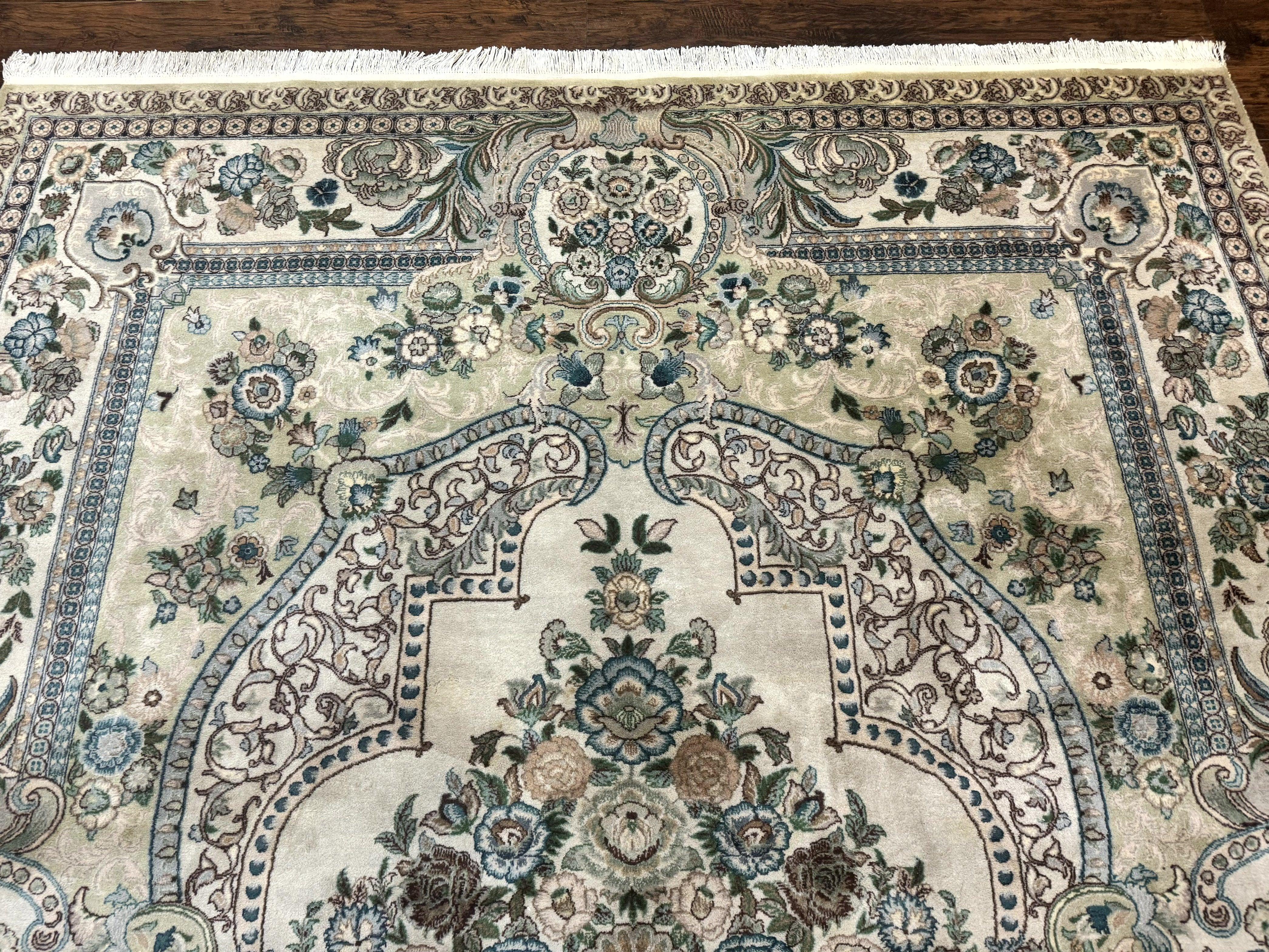 Pak Persian Rug 8 x 10.6, Elegant Oriental Carpet, Floral Medallion, Vintage Handmade Wool Rug, FIne 240 KPSI - Image 3