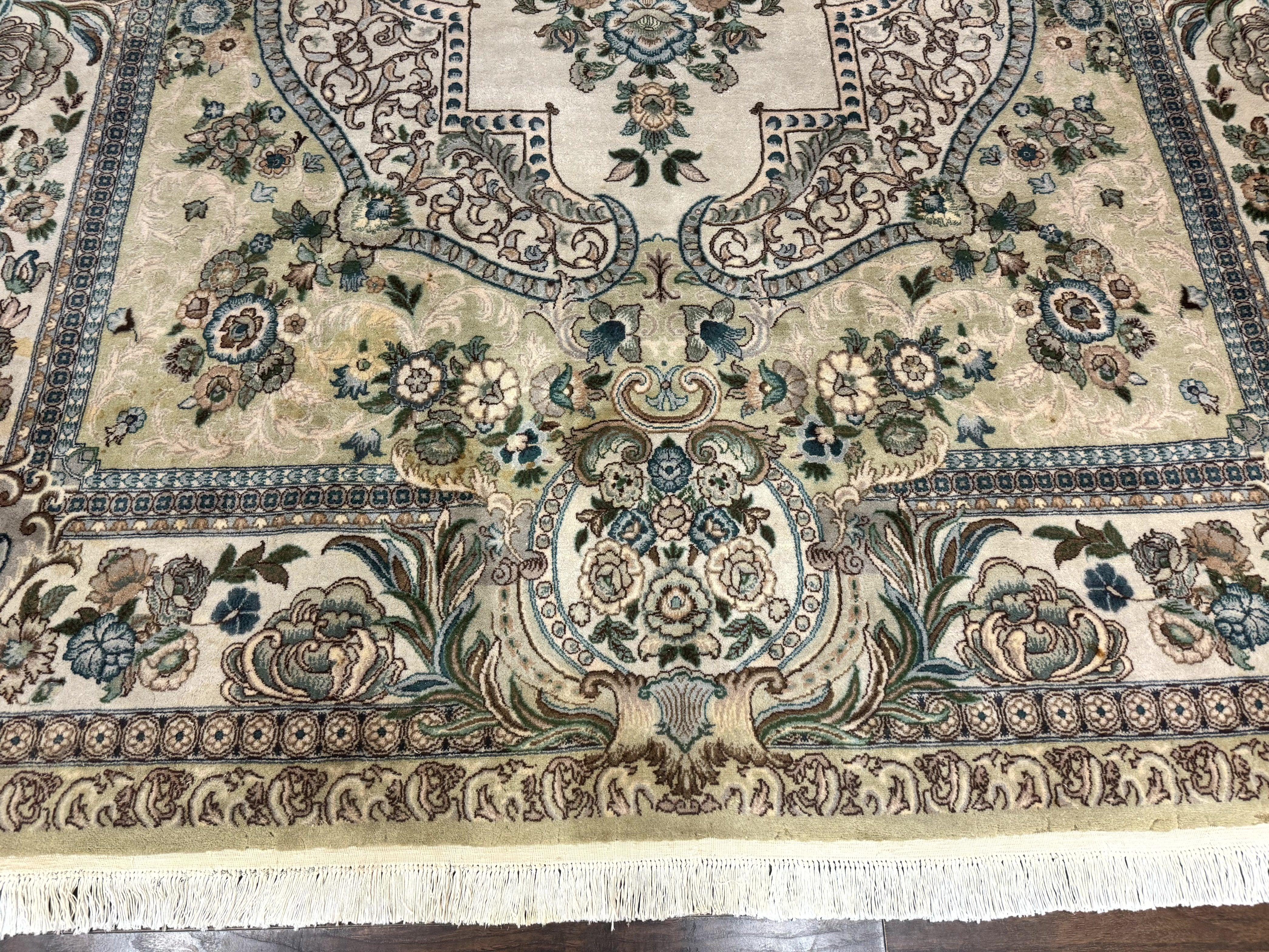 Pak Persian Rug 8 x 10.6, Elegant Oriental Carpet, Floral Medallion, Vintage Handmade Wool Rug, FIne 240 KPSI - Image 5