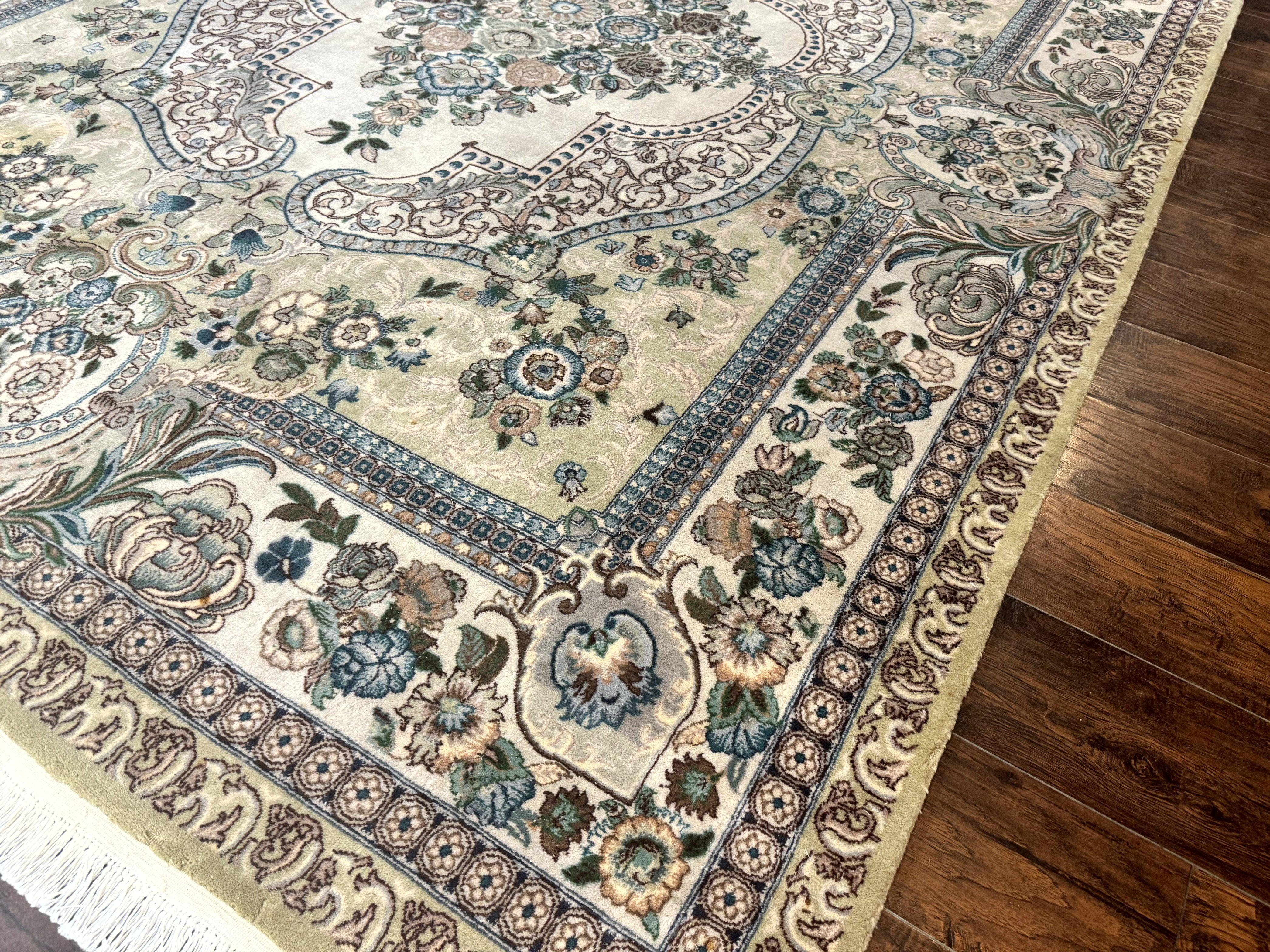 Pak Persian Rug 8 x 10.6, Elegant Oriental Carpet, Floral Medallion, Vintage Handmade Wool Rug, FIne 240 KPSI - Image 9