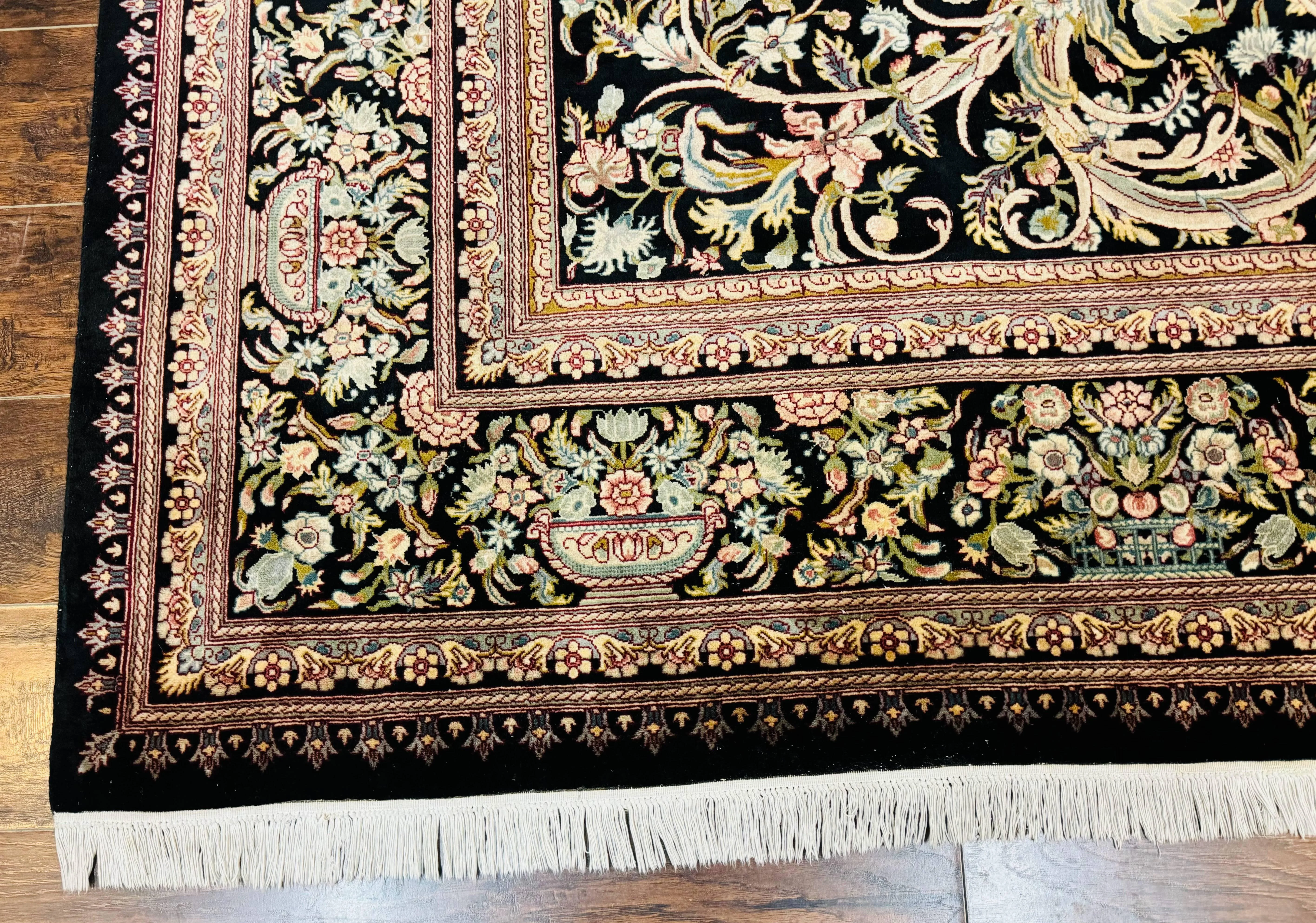 Pak Persian Rug 9x12, Highly Detailed Fine 260 KPSI, Floral, Handmade Traditional Carpet, Black - Image 8