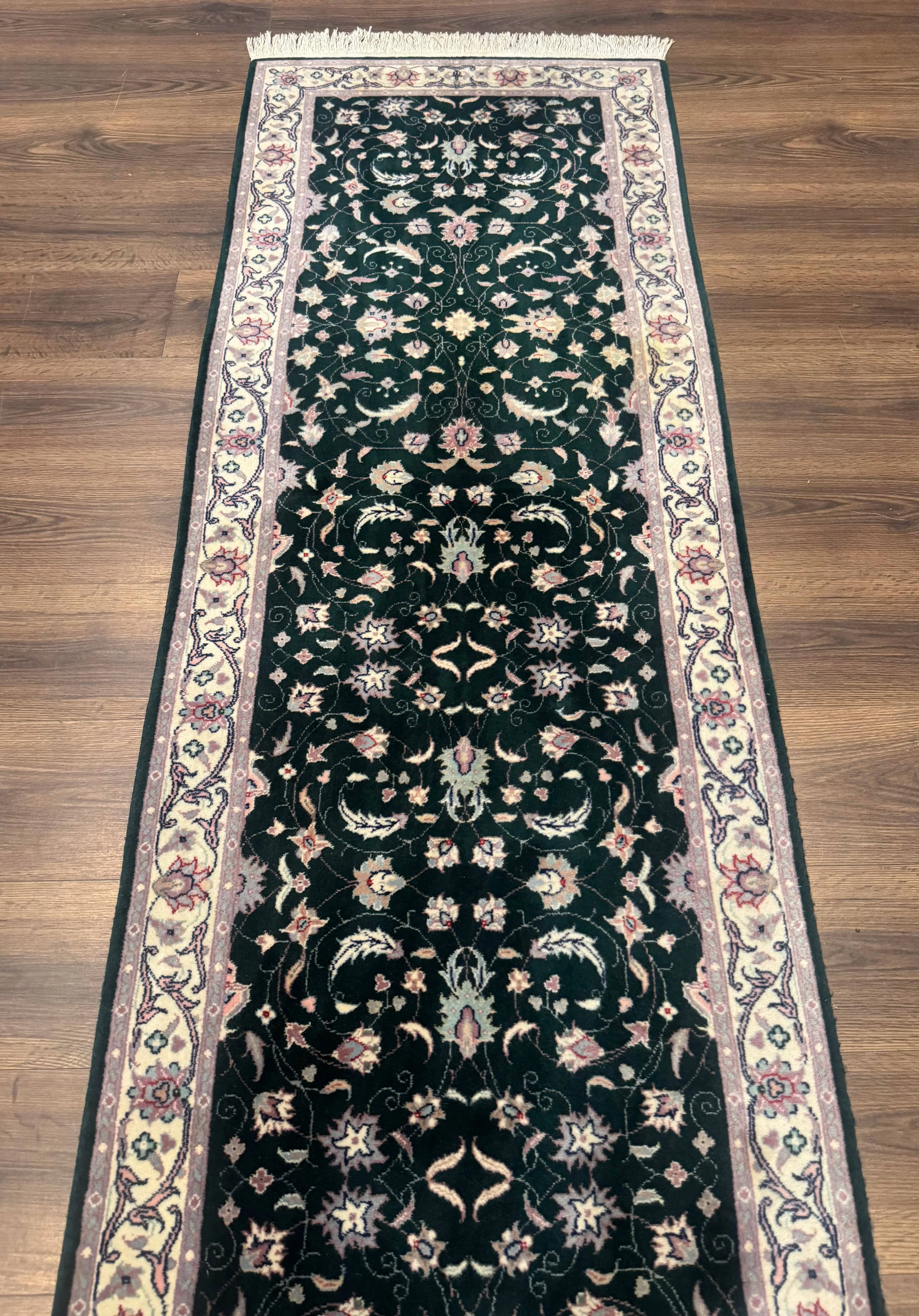 Pak Persian Runner Rug 2.6 x 10, Dark Green and Beige, Floral Allover - Image 12