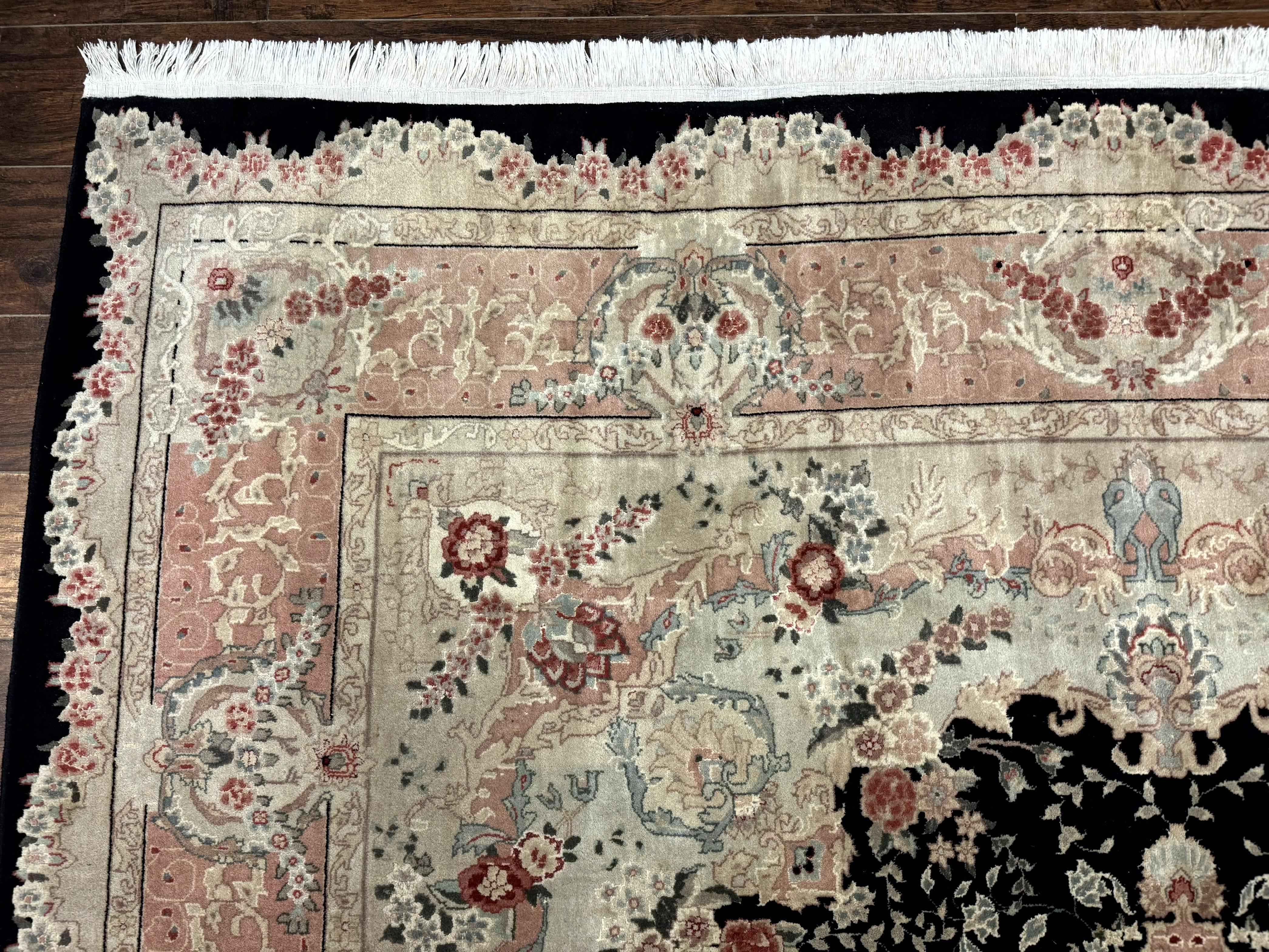 Pak Persian Tabriz Rug 8.6 x 11.6, Black Pink, Traditional Elegant Formal Oriental Carpet, Dining Room Rug, Fine 225 KPSI - Image 6