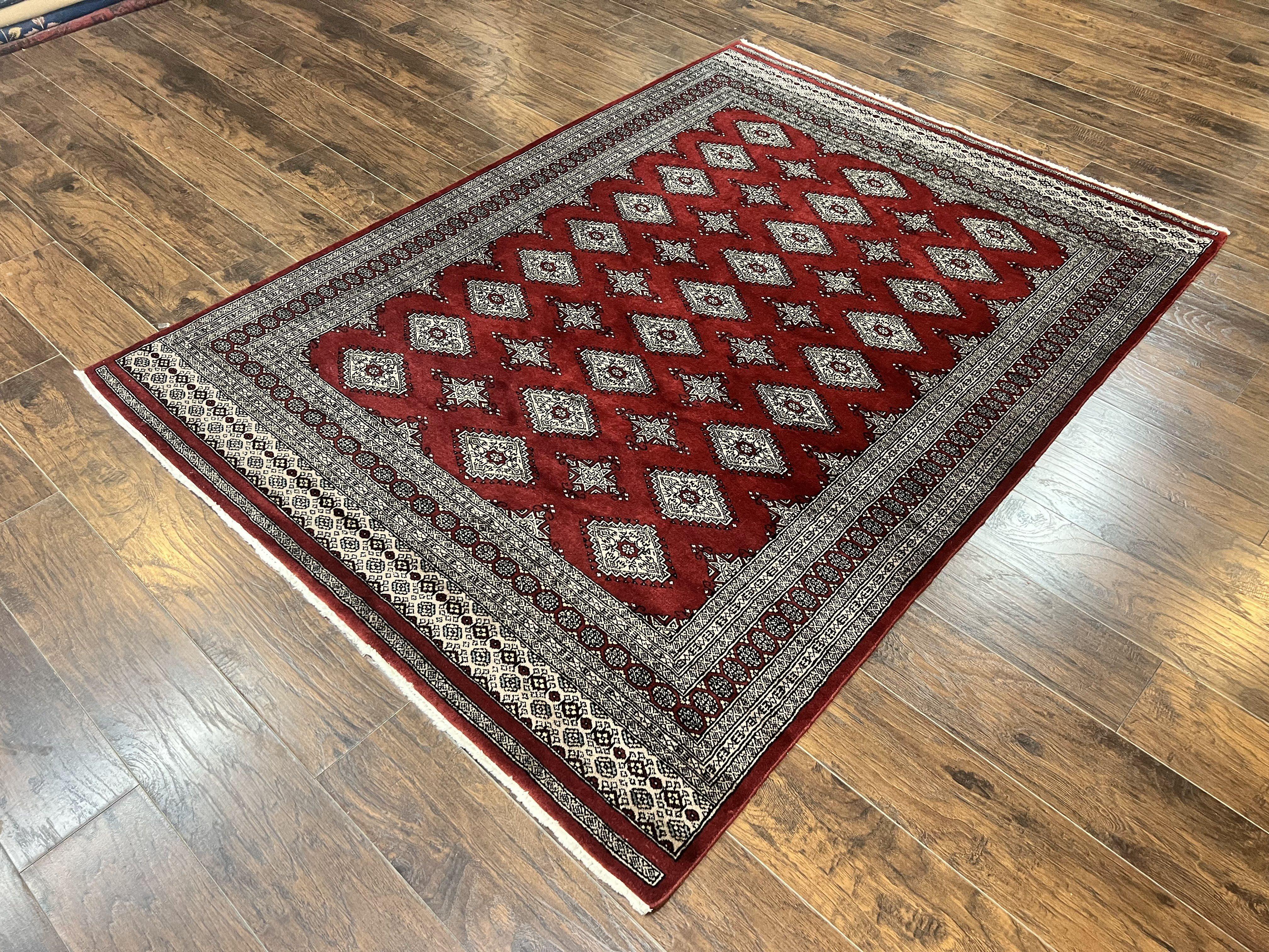 Pakistani Bokhara Rug 6x8, Fine Turkoman Carpet, Wool Handmade Vintage, Red, 6 x 8 Medium Sized Rug, Turkmen Rug - Image 2
