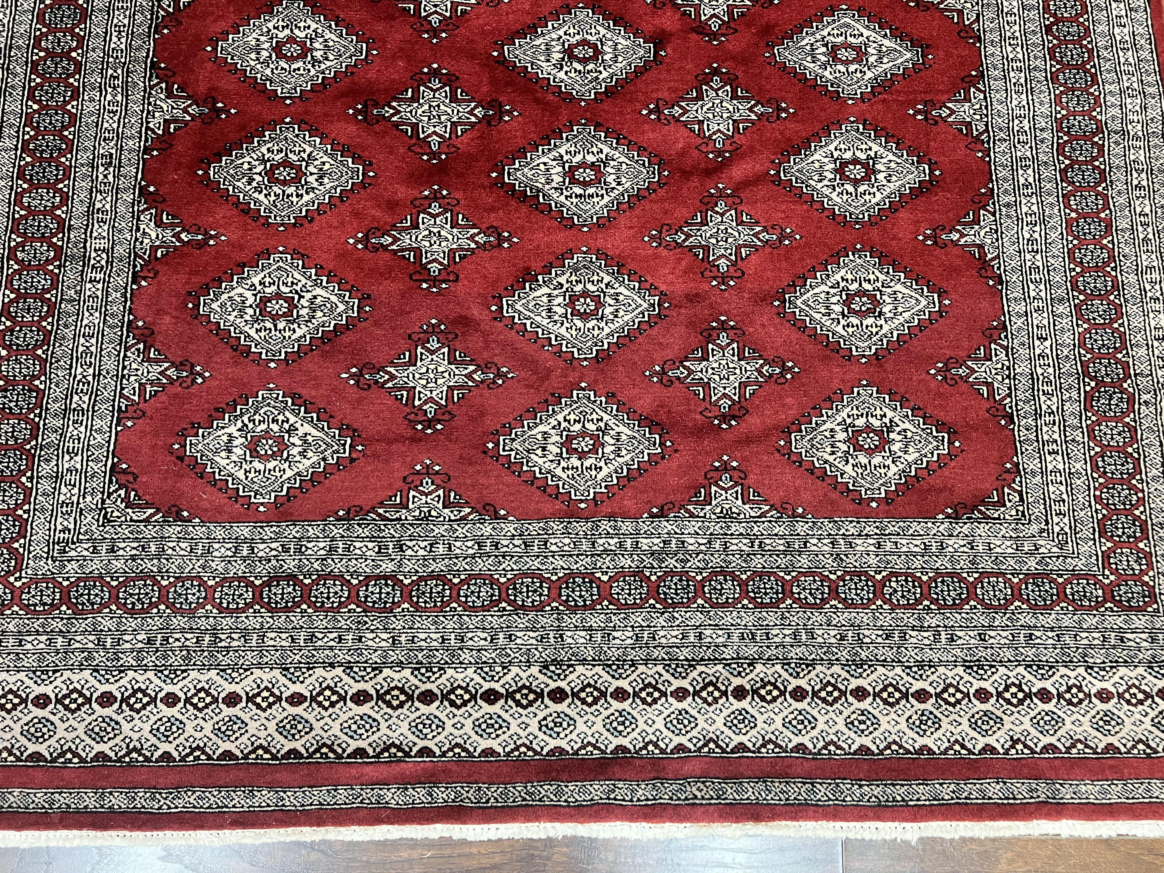 Pakistani Bokhara Rug 6x8, Fine Turkoman Carpet, Wool Handmade Vintage, Red, 6 x 8 Medium Sized Rug, Turkmen Rug - Image 5