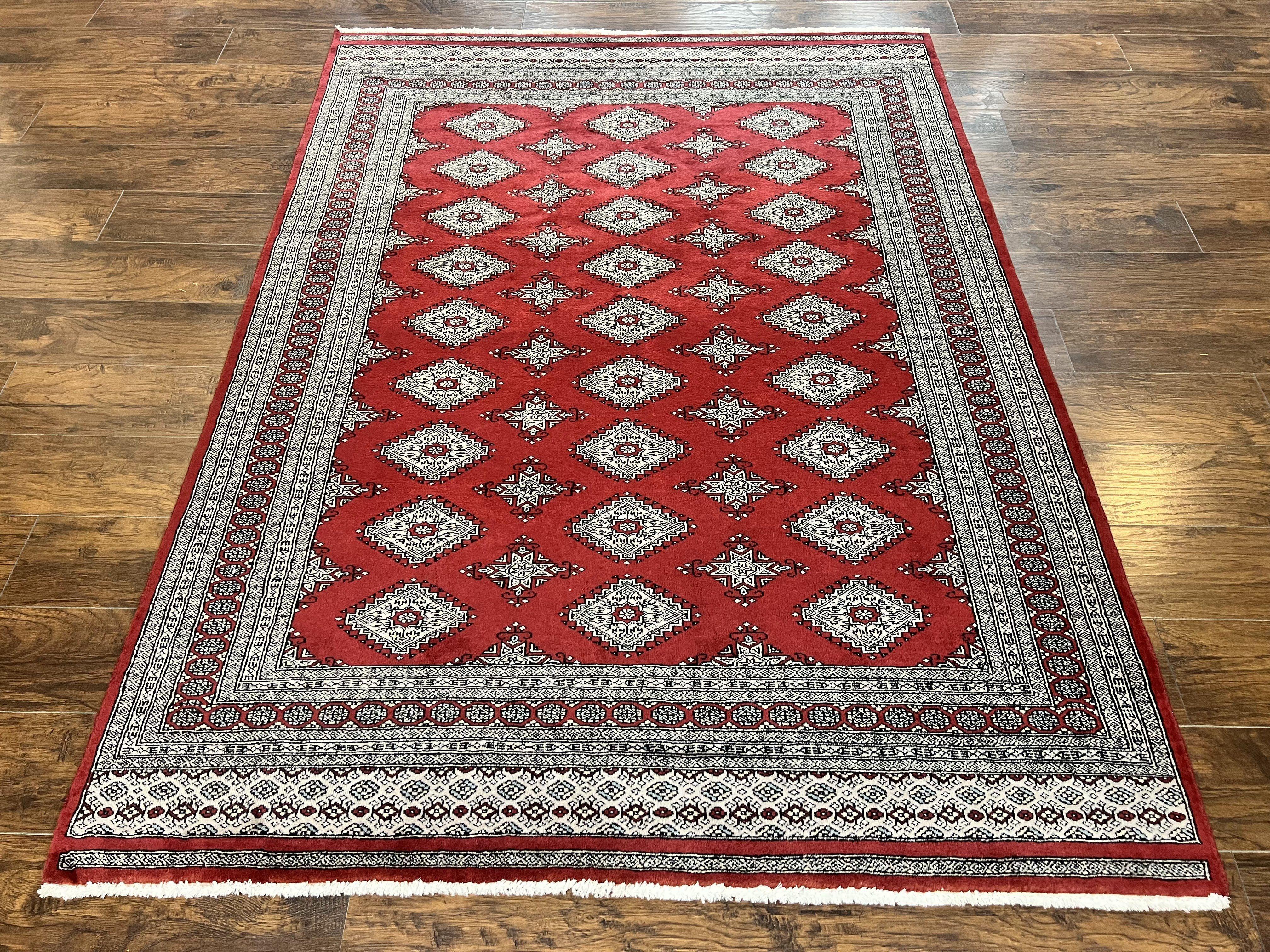Pakistani Bokhara Rug 6x8, Fine Turkoman Carpet, Wool Handmade Vintage, Red, 6 x 8 Medium Sized Rug, Turkmen Rug - Image 6